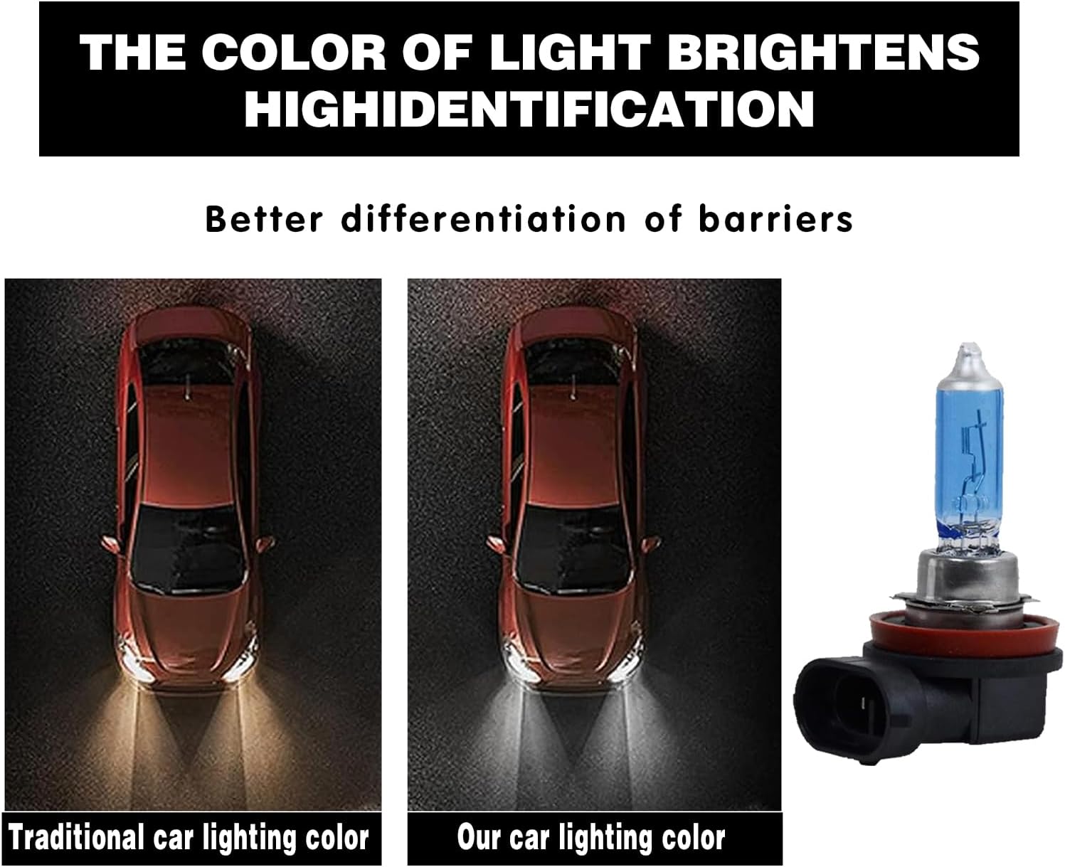 QODOLSI 2 luces halógenas H11 para automóvil, 12 V, 100 W, haz alto, luz antiniebla, bombillas ultra blancas, compatibles con la mayoría de