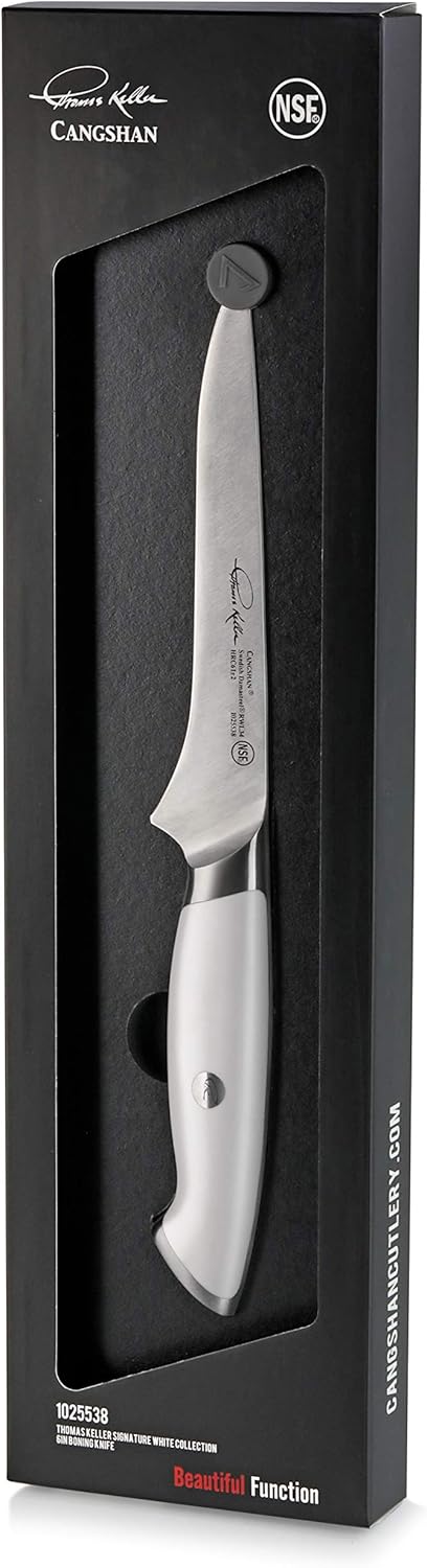 Cangshan Thomas Keller Signature Collection – Cuchillo de deshuesar de acero forjado en polvo sueco, 6 pulgadas, color blanco