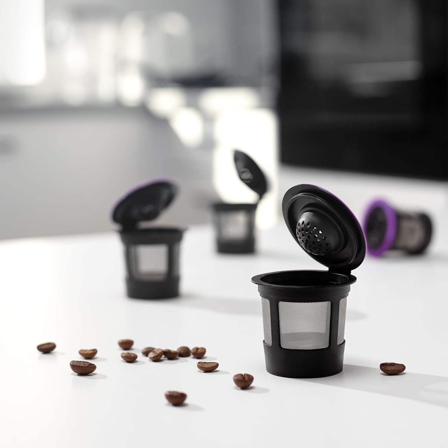 4 tazas K reutilizables negras para cafeteras Keurig, sin BPA, filtros de café Kcups recargables de ajuste universal para cafeteras Keurig 1.0 y 2.0