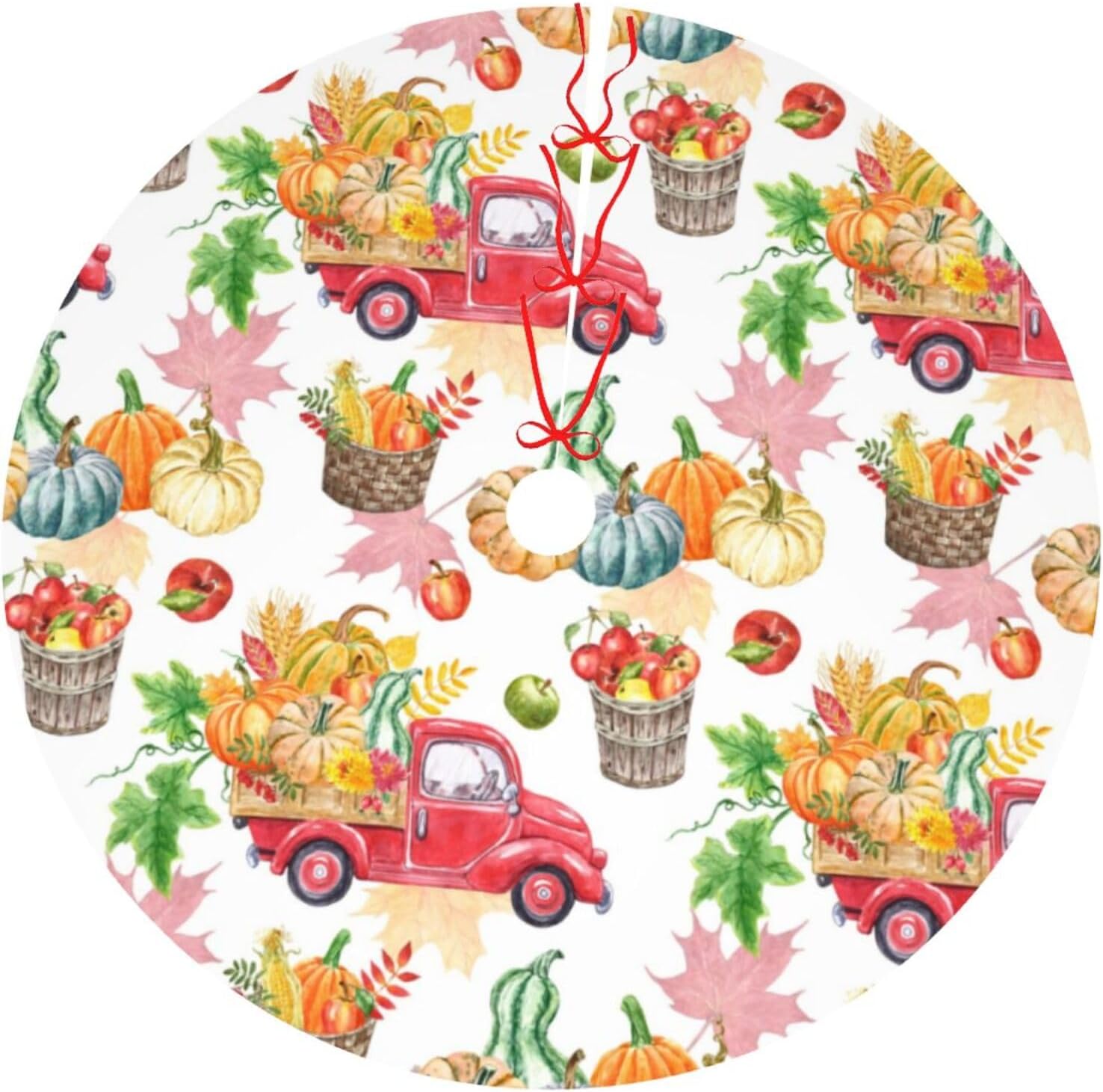 Otoño Acción de Gracias Otoño Otoño Vintage Camión Rojo Hoja de Calabaza 36 pulgadas Falda de árbol de Navidad Alfombra Alfombra Divertida