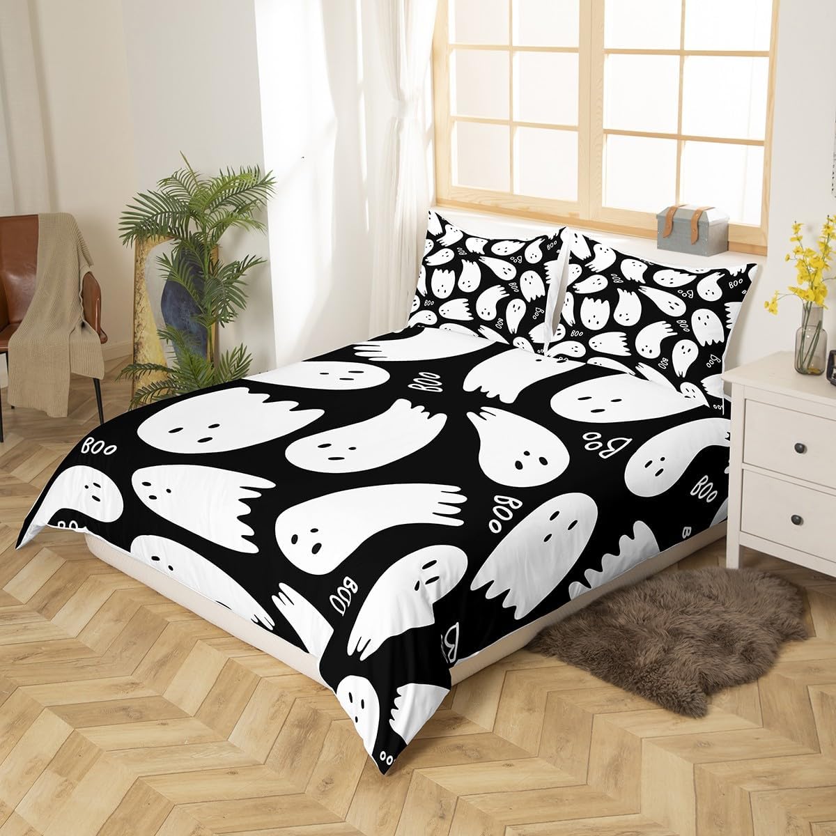 Funda de edredón de 3 piezas, ultra suave y negra para niños y niñas, estilo de dibujos animados con cierre de cremallera, funda de edredón de