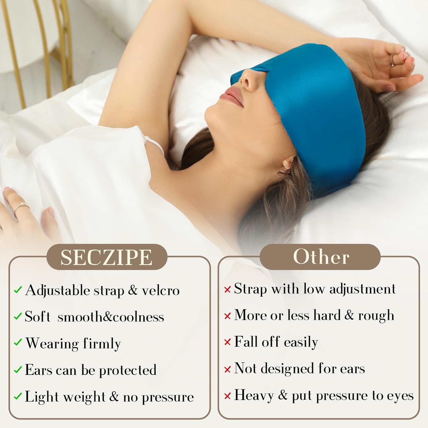Máscara de dormir 100% seda de morera para mujeres y hombres con banda ajustable, para dormir de lado, máscara opaca para dormir de lado, para
