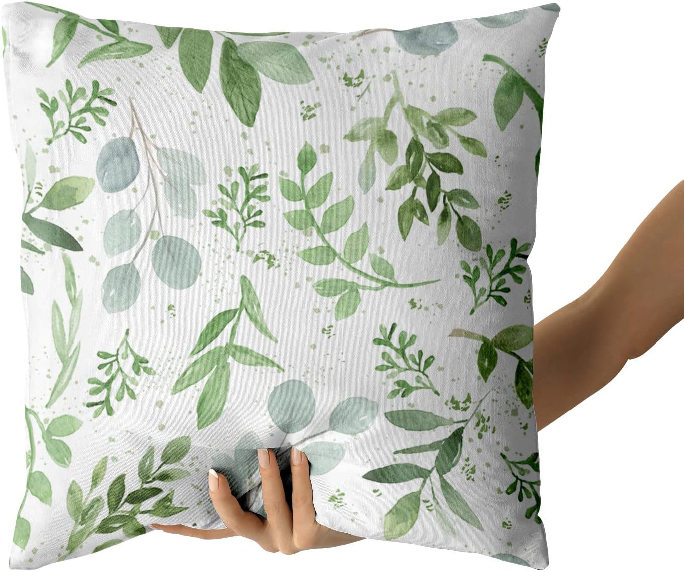 Juego de 2 fundas de almohada de color verde salvia de 16 x 16 pulgadas, fundas de almohada cuadradas de algodón suave con estampado de hojas para