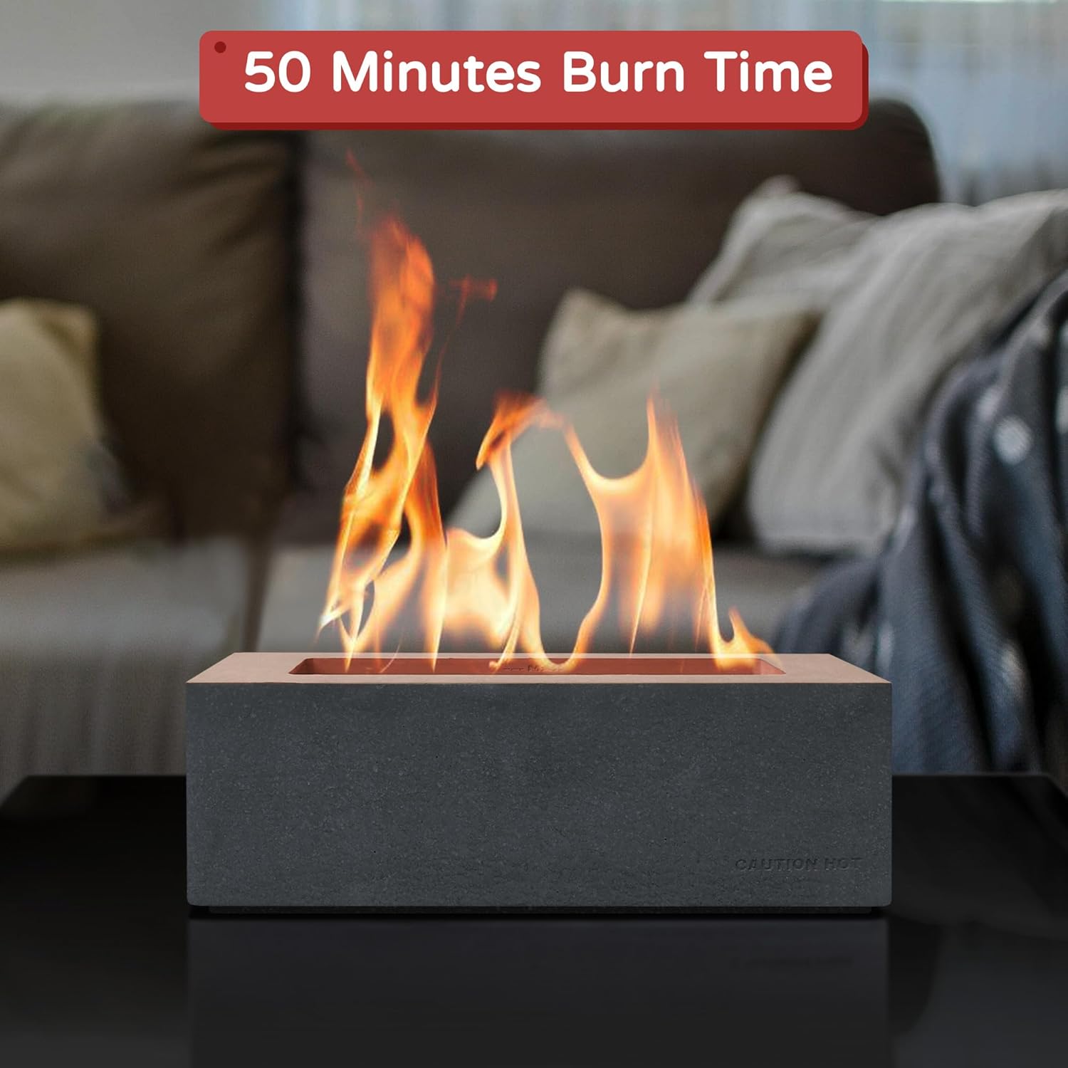Kante Chimenea rectangular de mesa de 11.8 pulgadas de largo, chimenea de mesa de hormigón, cuenco portátil con alcohol para frotar para interiores
