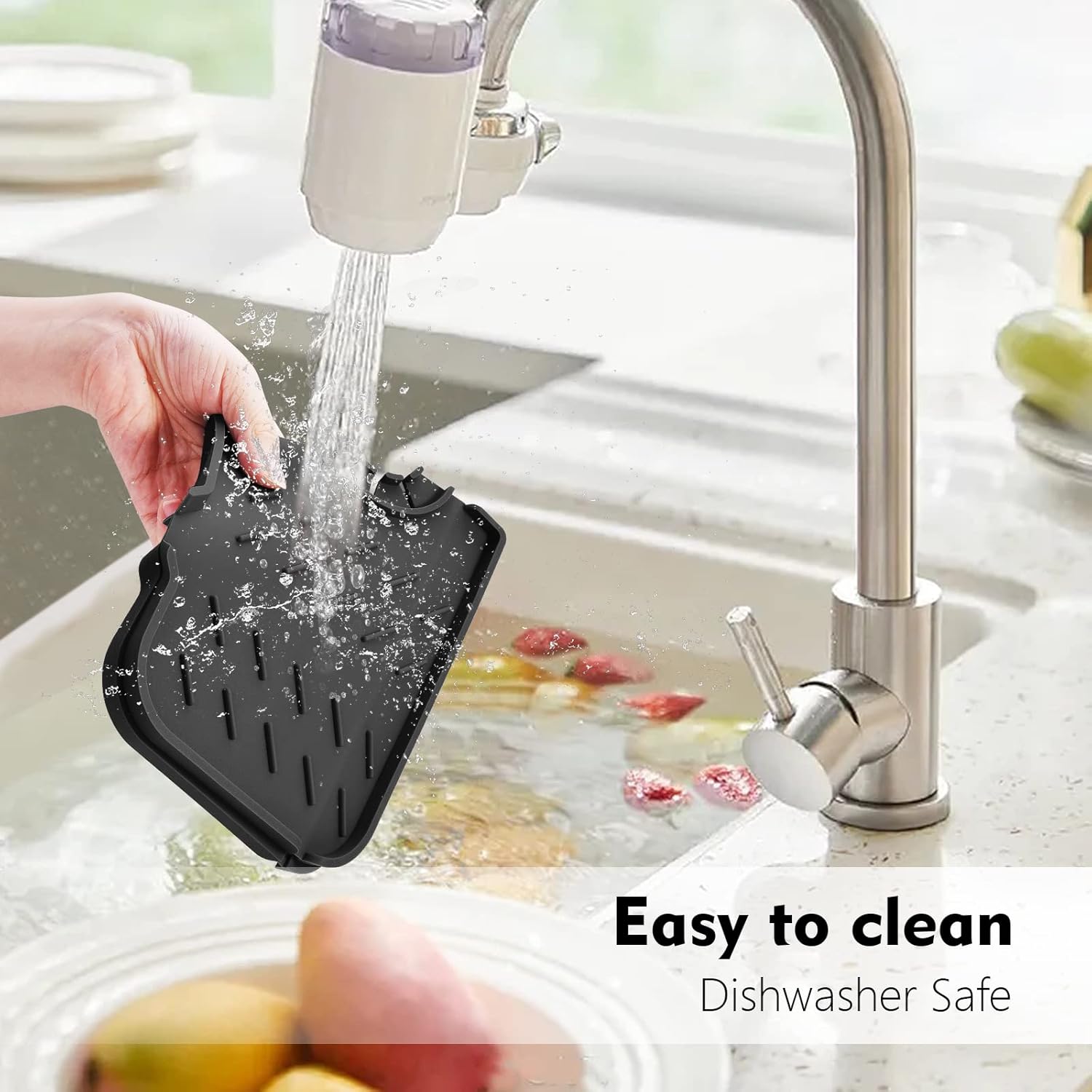 SKitchen – Protector contra salpicaduras para fregadero de 15.4 x 5.5 pulgadas, protector de salpicaduras mejorado para grifo con drenaje
