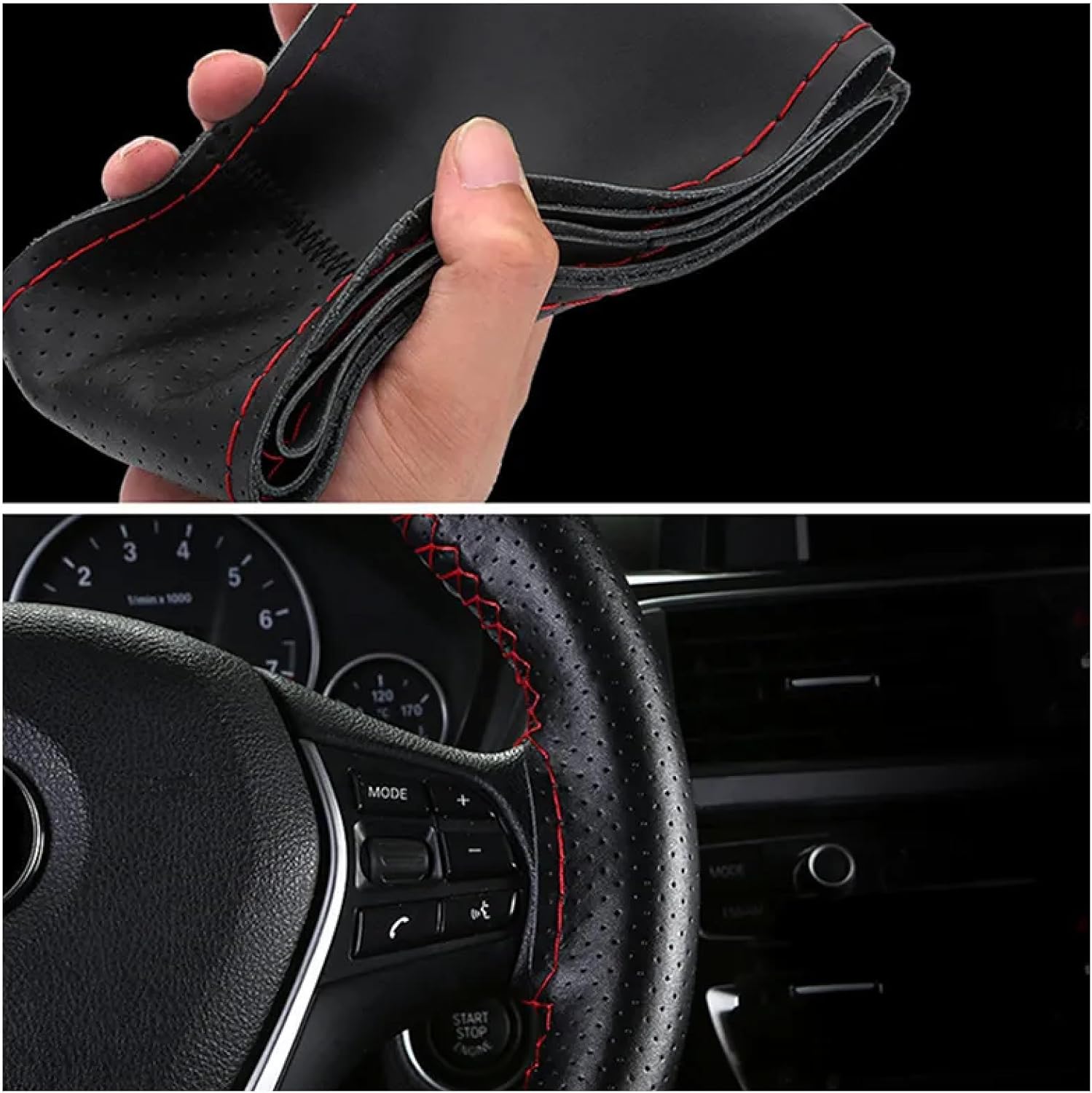 WouND Funda para volante de automóvil, para BYD Song Plus Dmi Qin Pro Max Yuan Tang HAN EV 2015-2023, línea roja, transpirable, antideslizante,
