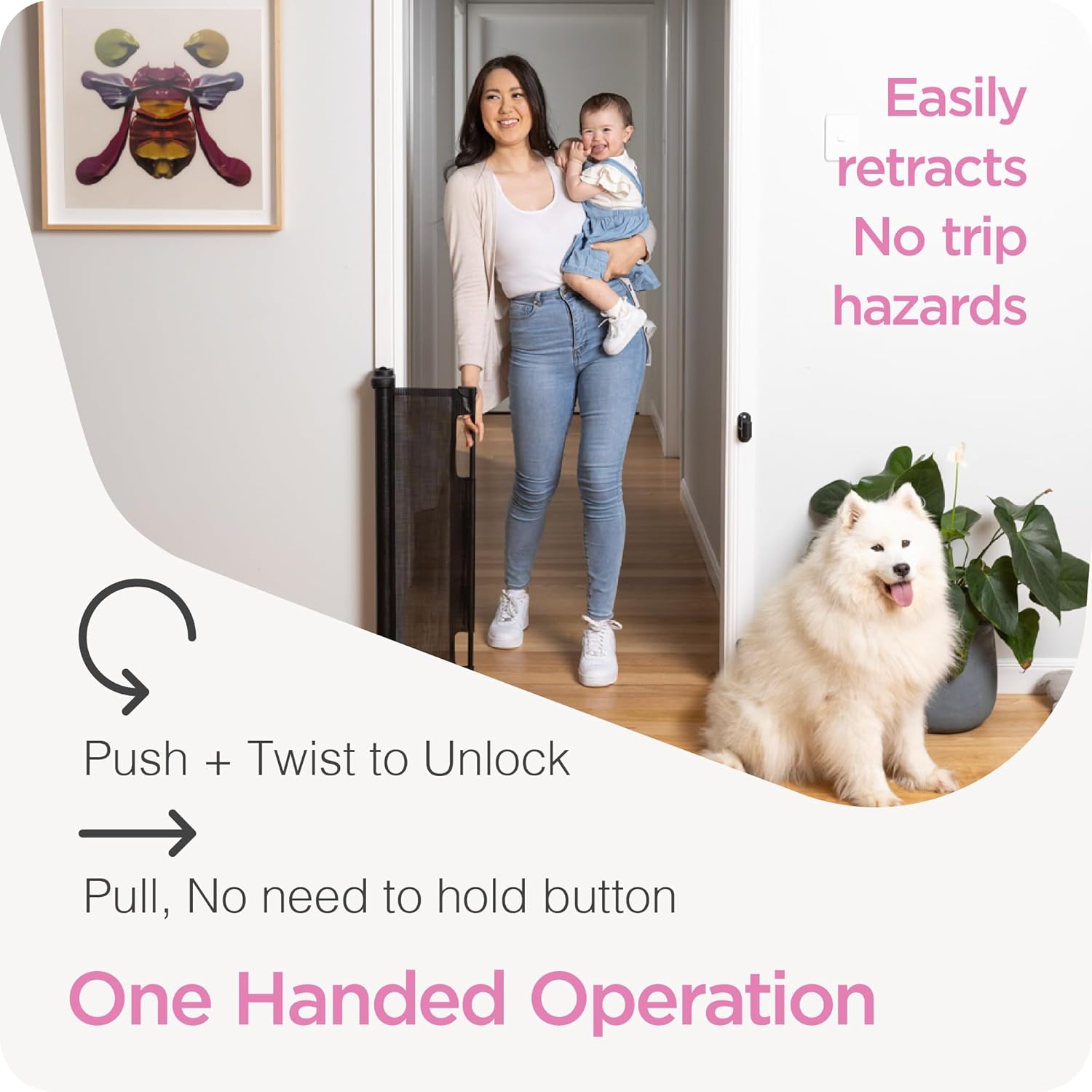 Puerta retráctil para bebé Perma Child Safety de 33 pulgadas de alto x 55 pulgadas de ancho, malla, para escaleras, puertas, perros, mascotas,