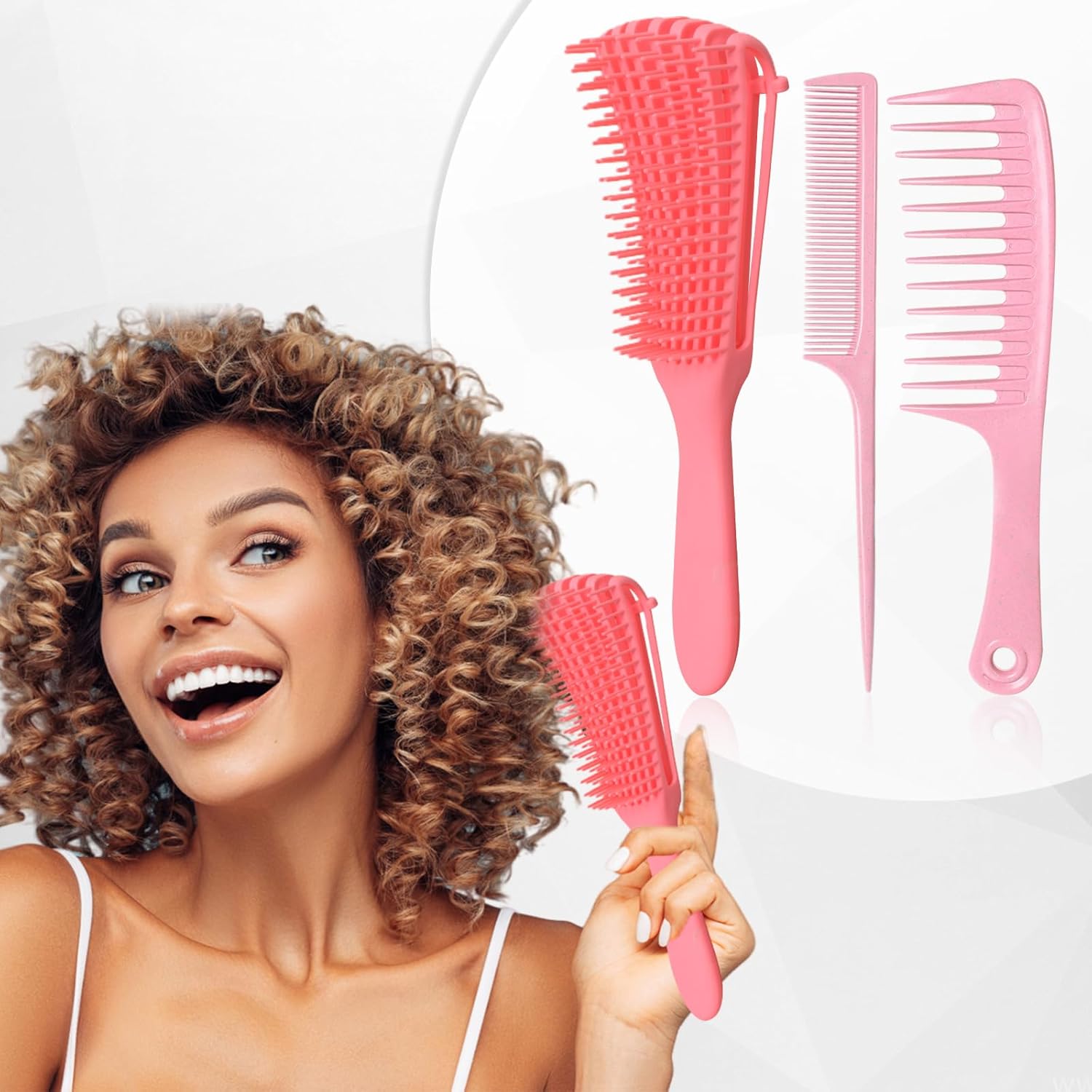 Cepillo desenredante para mujer, cabello rizado y húmedo, cepillo desenredante, peine de dientes anchos, peines de cola de rata para separar el