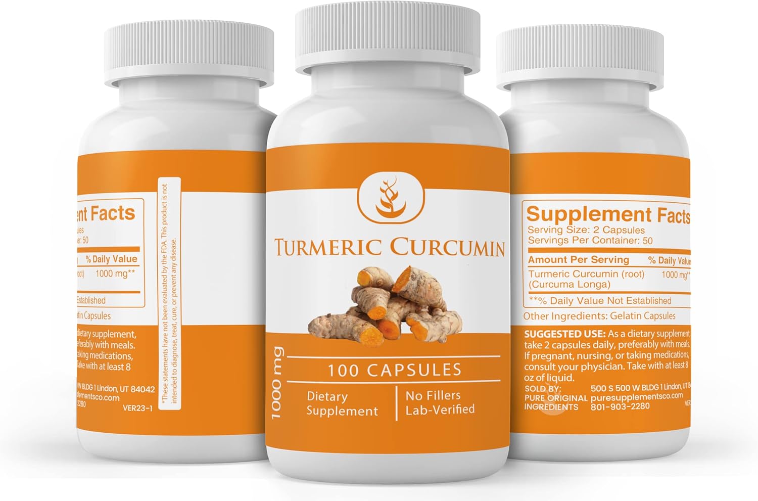 Pure Original Ingredients Curcumina de cúrcuma (100 cápsulas) sin magnesio o rellenos de arroz, siempre pura, verificada por laboratorio
