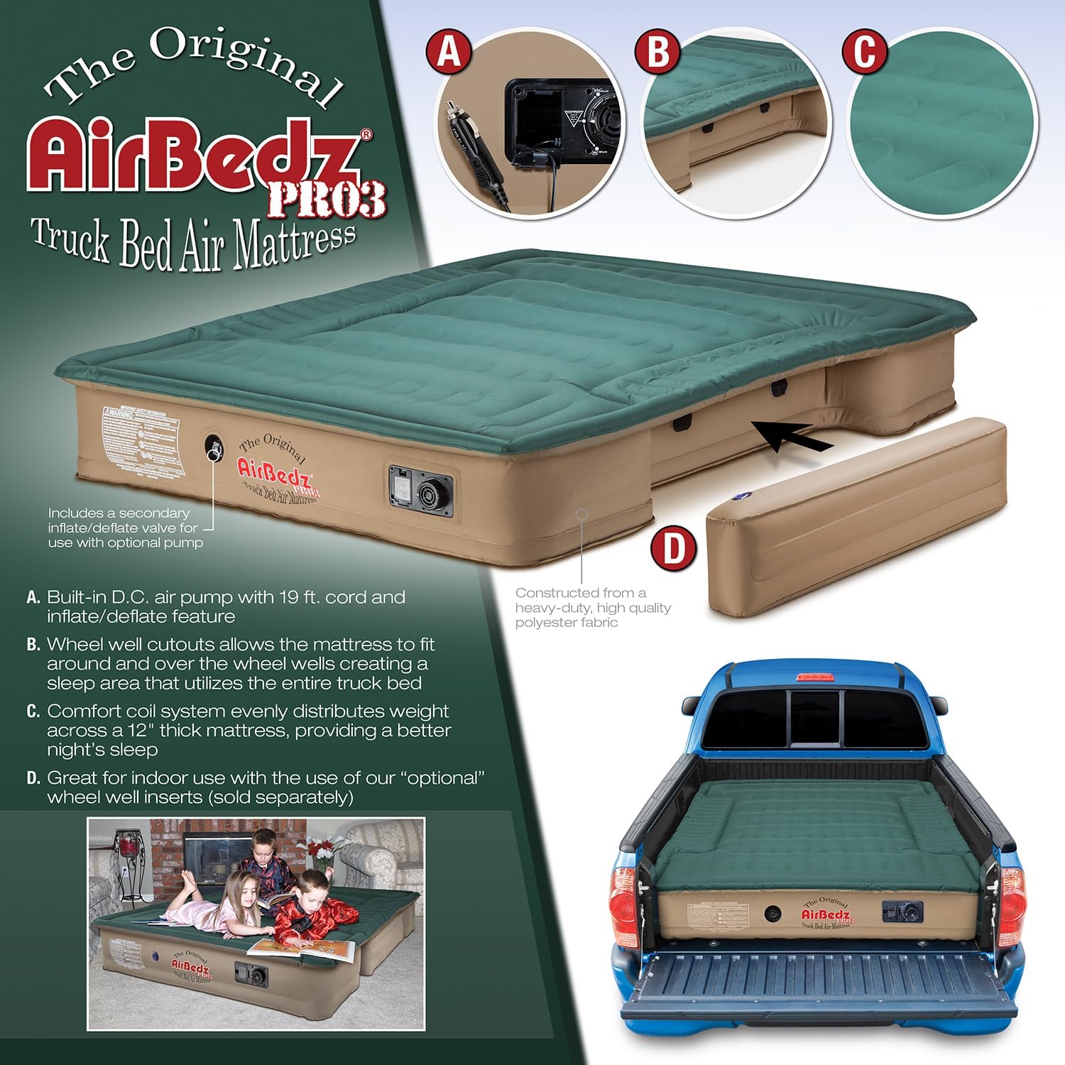 Pittman – Colchón de cama de camión de 6.5 pies  6 pies – Serie Pro3 – El colchón de aire original Airbedz para cama de camión de 6.5 – Colchón de