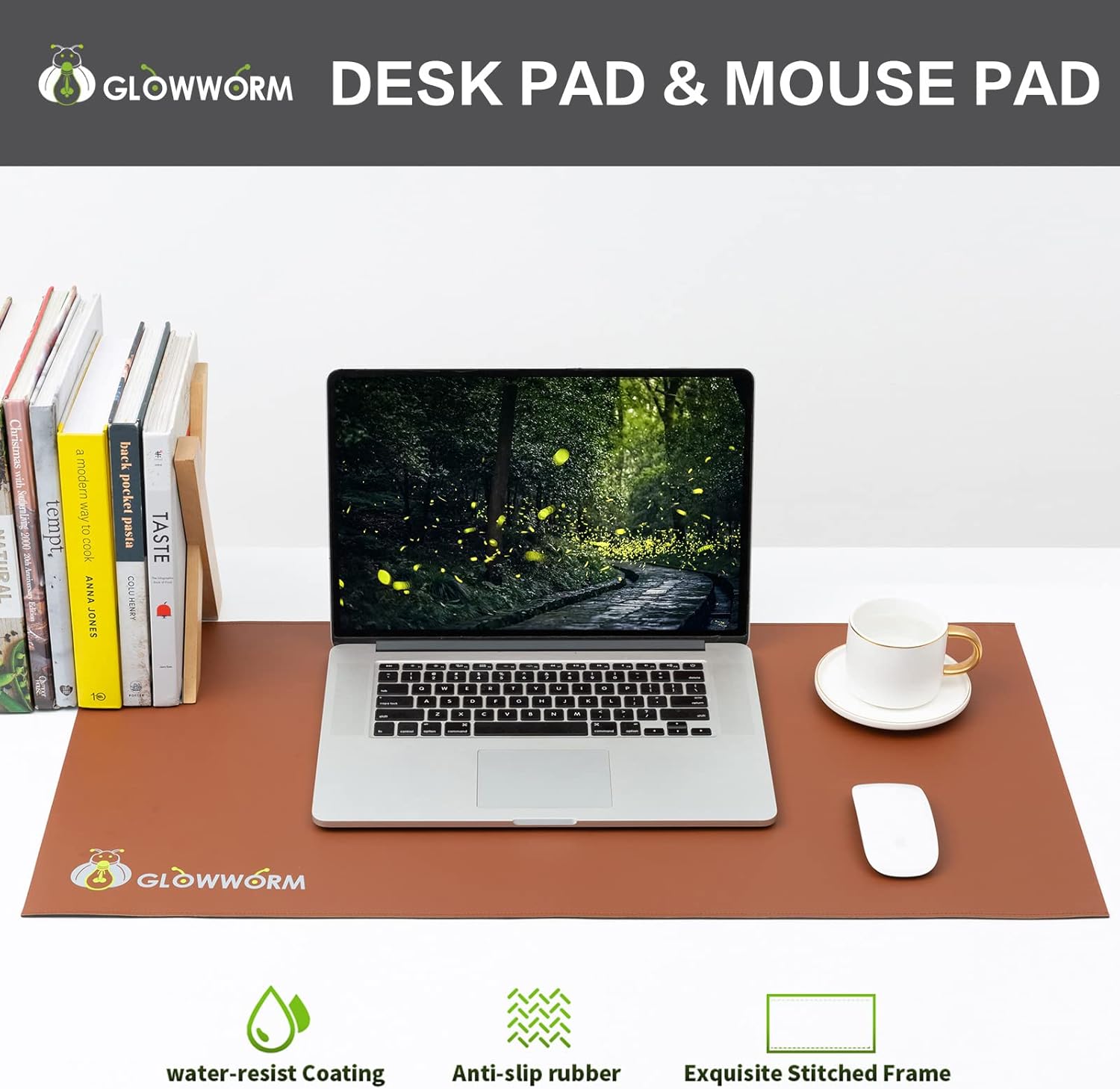 Glowworm Alfombrilla para mouse, antideslizante, protector de mesa de escritorio de piel sintética impermeable, protector de escritorio delgado y