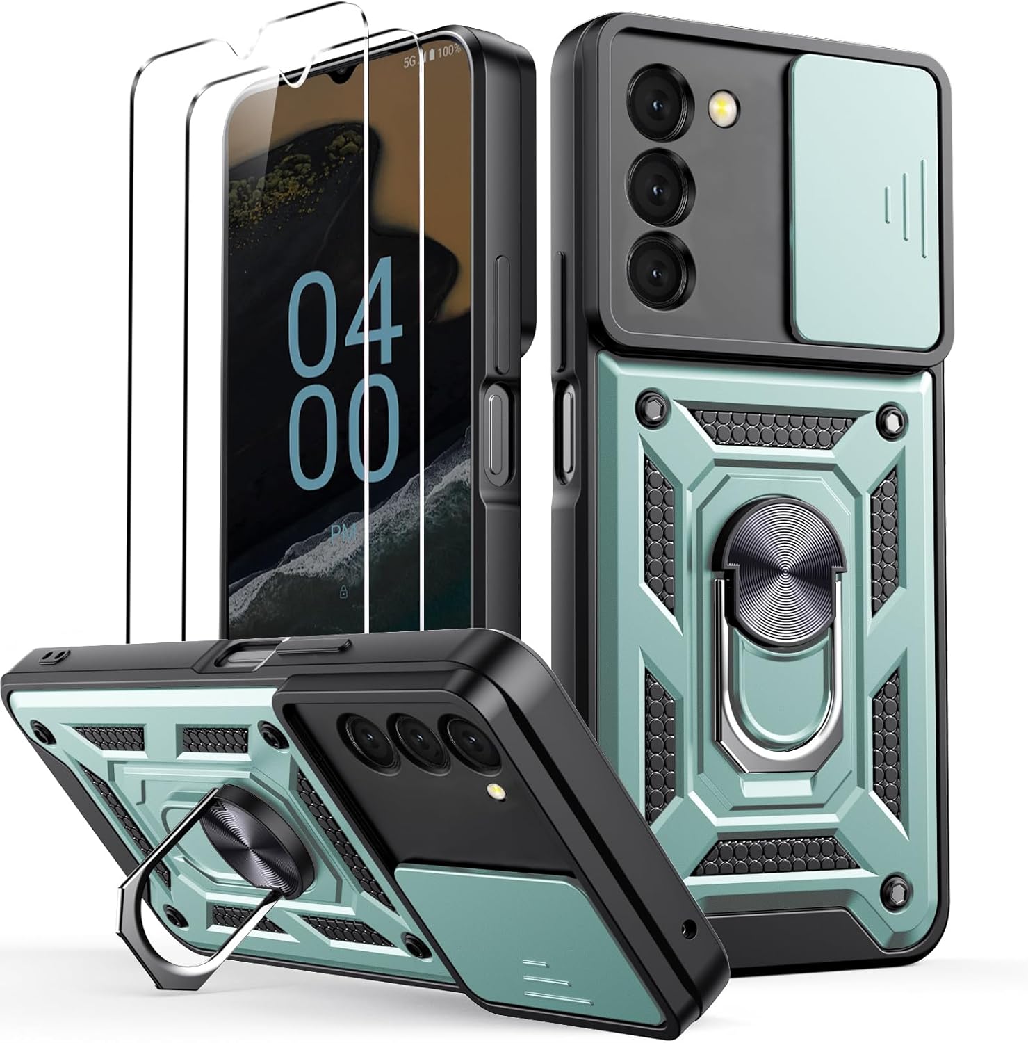 Oududianzi – Funda para Nokia G400 5G, con 2 protectores de pantalla, protección de cámara con cubierta deslizante, soporte giratorio a prueba de