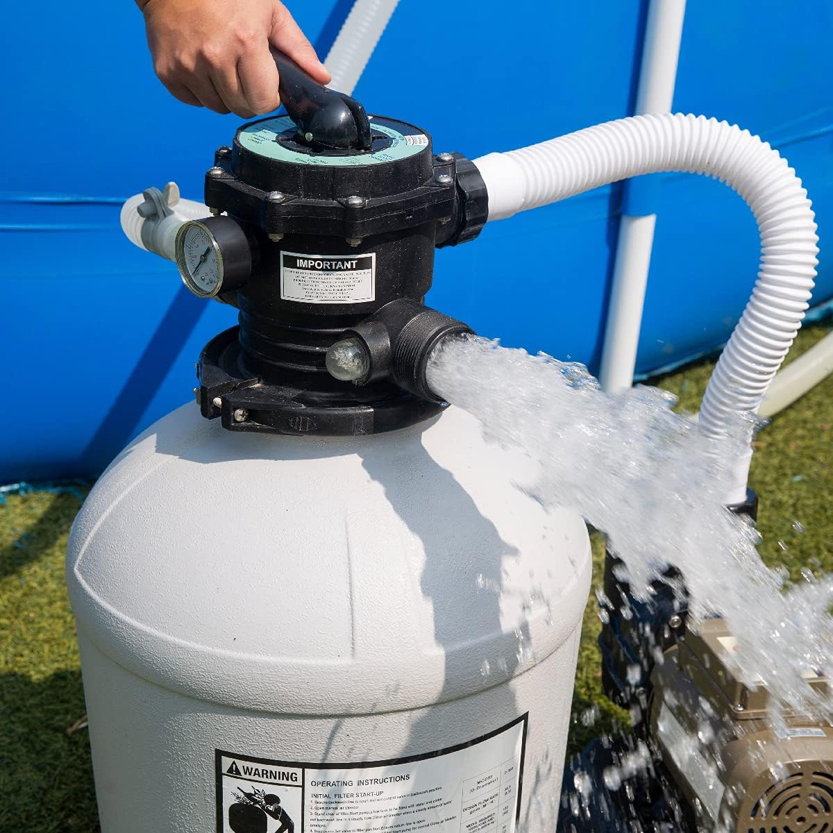 XtremepowerUS Filtro de arena de 16 pulgadas con temporizador de bomba de piscina de 0.75 HP de 15,000 galones para piscina sobre el suelo