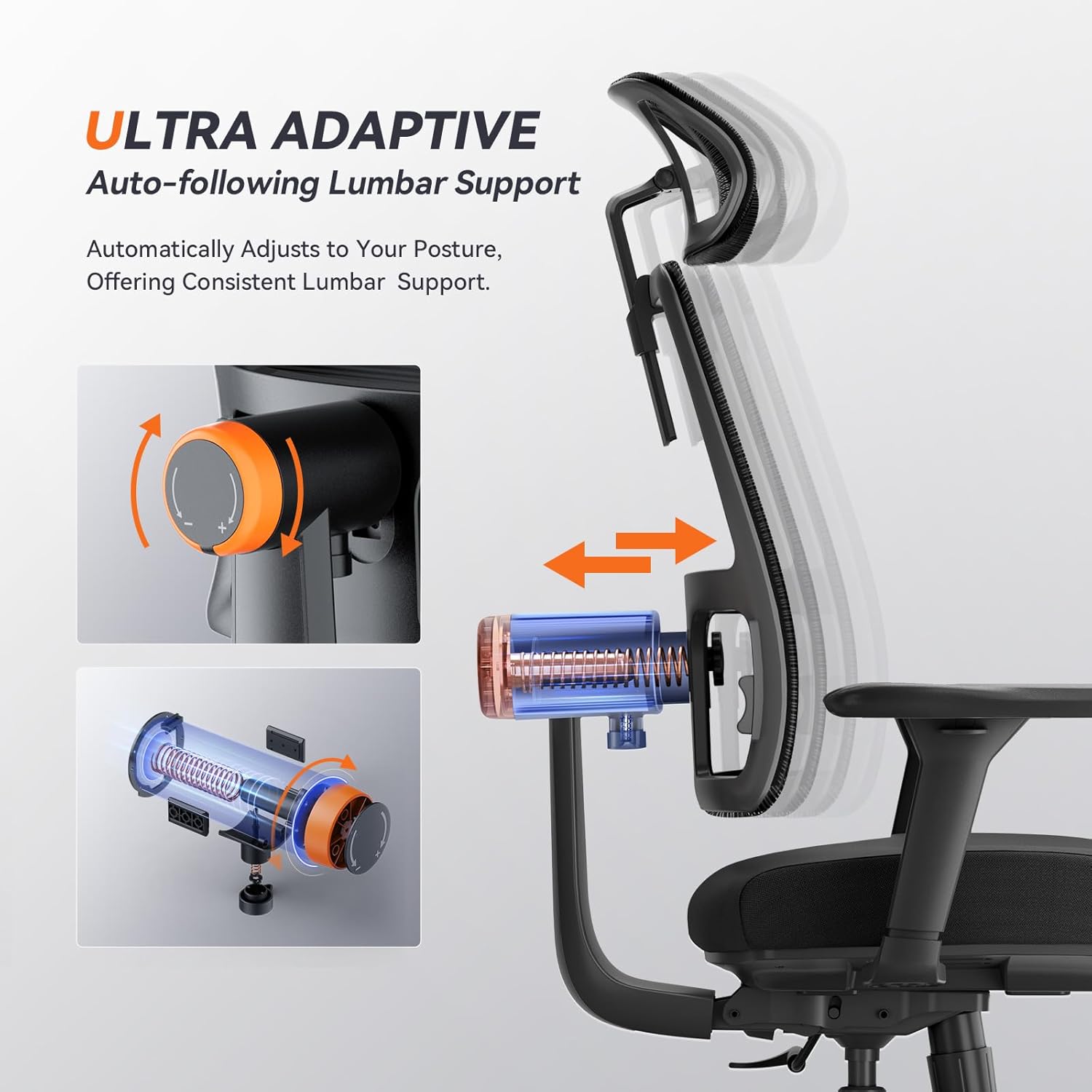 Newtral Silla ergonómica de oficina en casa, silla de escritorio de respaldo alto con soporte lumbar adaptativo único, reposacabezas ajustable,