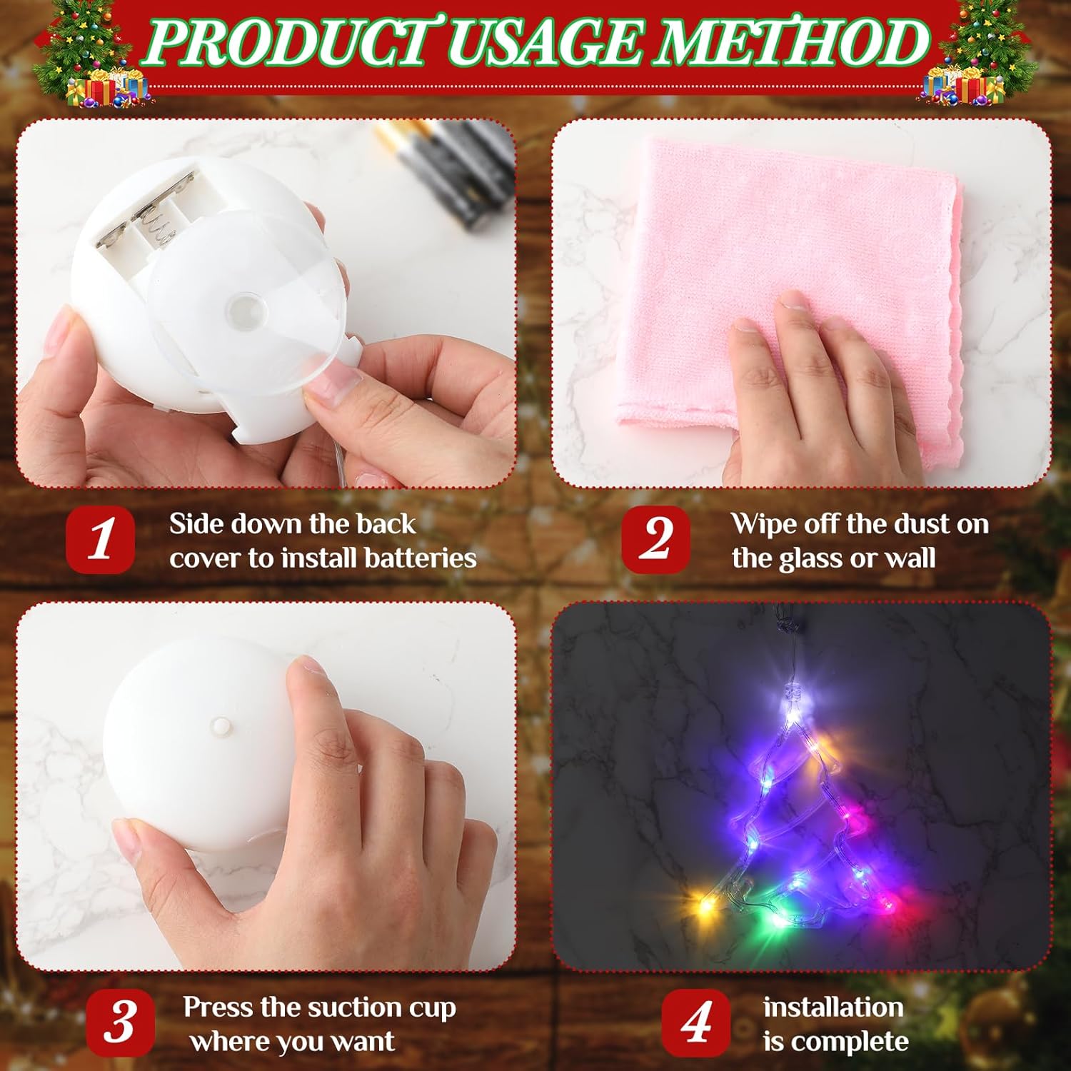 8 luces de ventana de Navidad, campana, árbol, estrella, decoración de ventana de Navidad, funciona con pilas, cadena de luces colgantes para