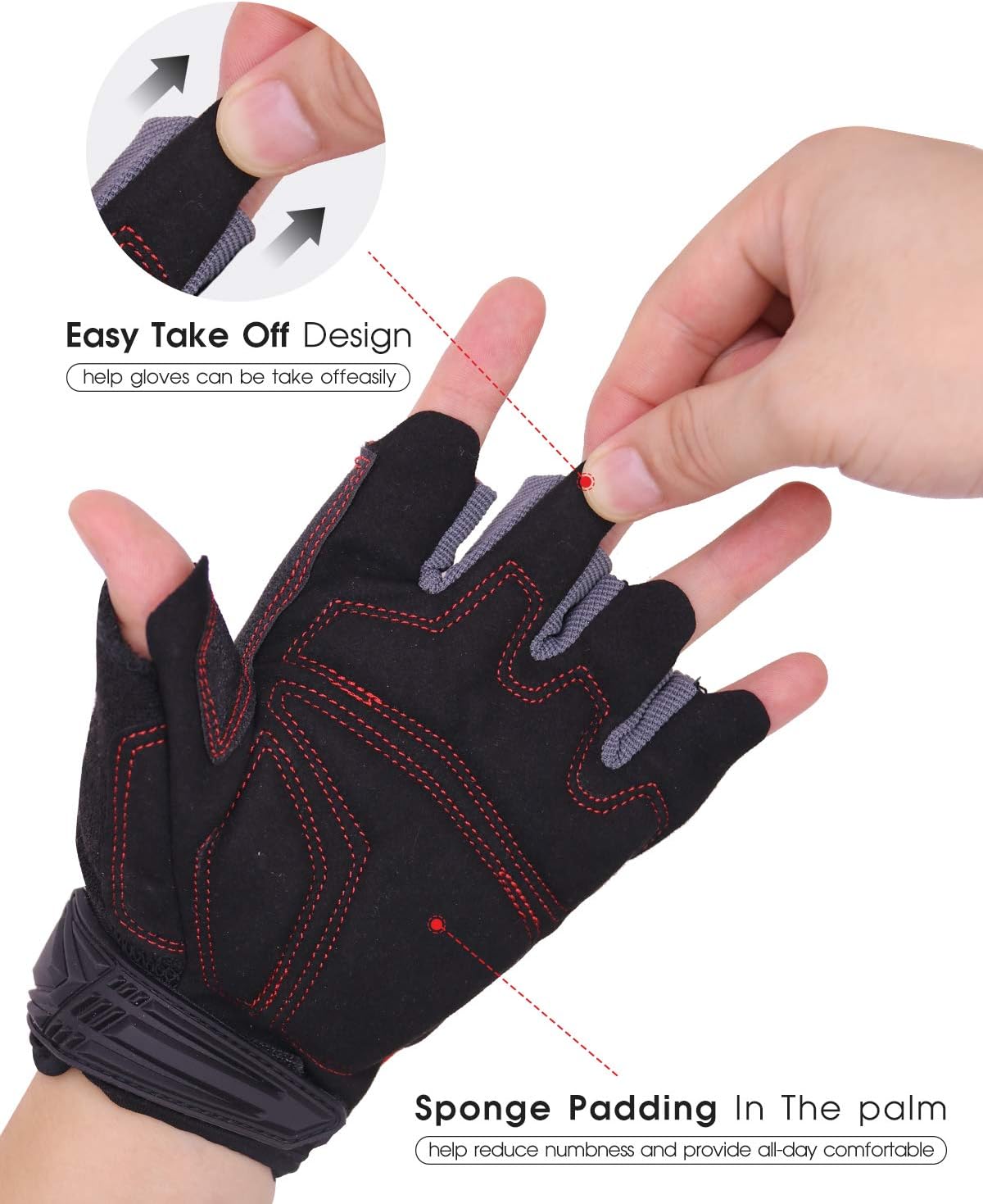 HANDLANDY Guantes de trabajo sin dedos para hombres, guantes de trabajo con agarre de medio dedo, absorben los golpes, transpirables, Uwrist TPR