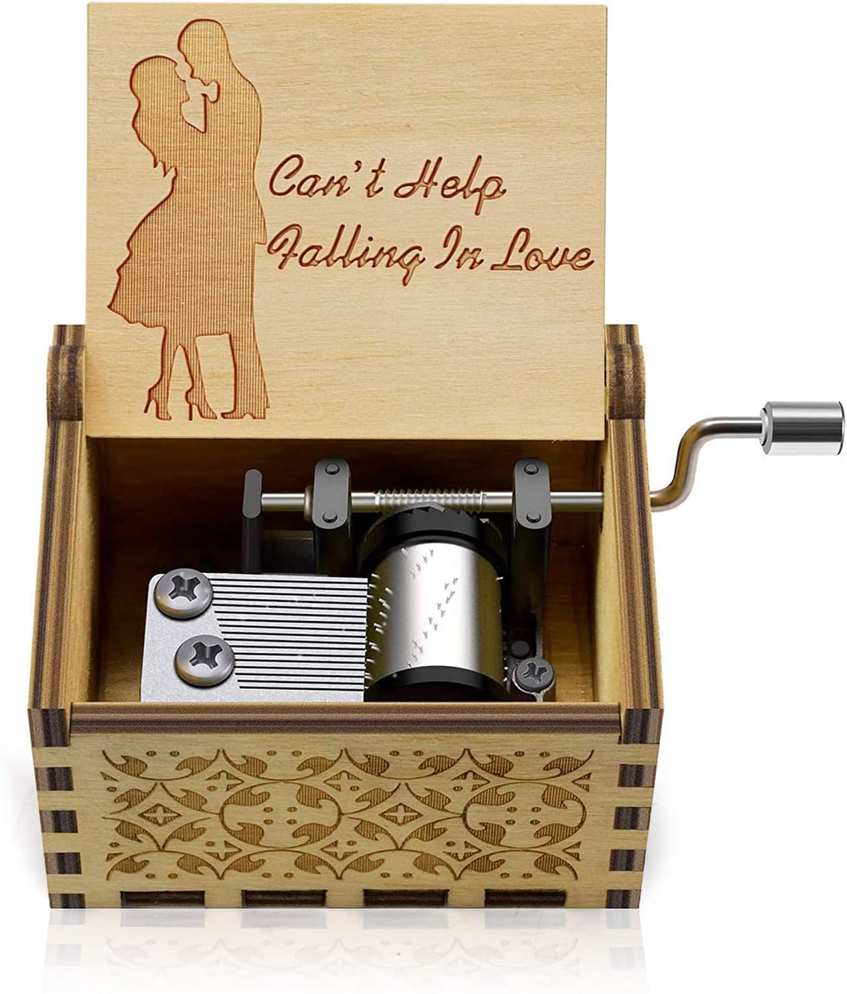 Can’t Help Falling in Love – Caja de música de madera hecha a mano con grabado, bonitas cajas musicales de regalo para amor, novio, novia, marido,