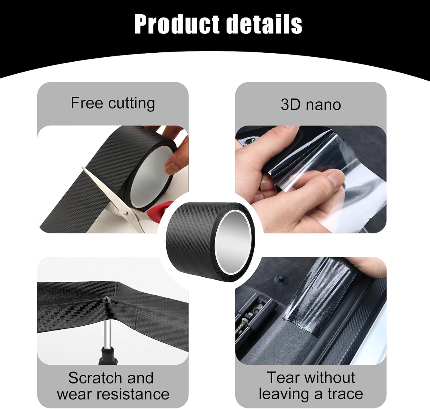 QODOLSI Pack-1 Protector de umbral de puerta de automóvil, tira anticolisión de fibra de carbono K3D, calcomanía para borde de puerta de automóvil,