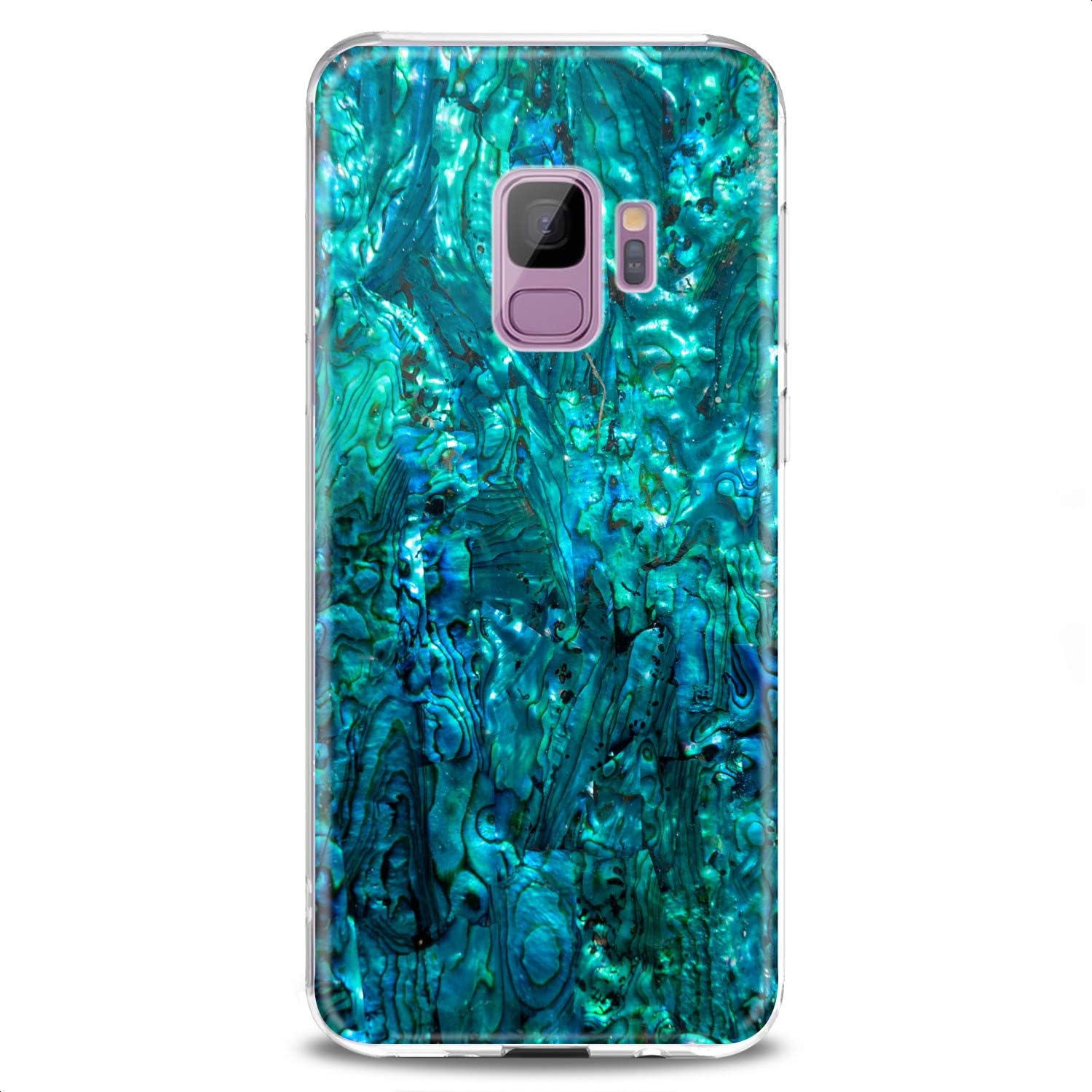 Cavka Funda compatible con Samsung S23 S22 Plus S21 FE Ultra S20+ S10 Note 20 5G S10e S9 Concha de abulón transparente linda piedra hermosa azul
