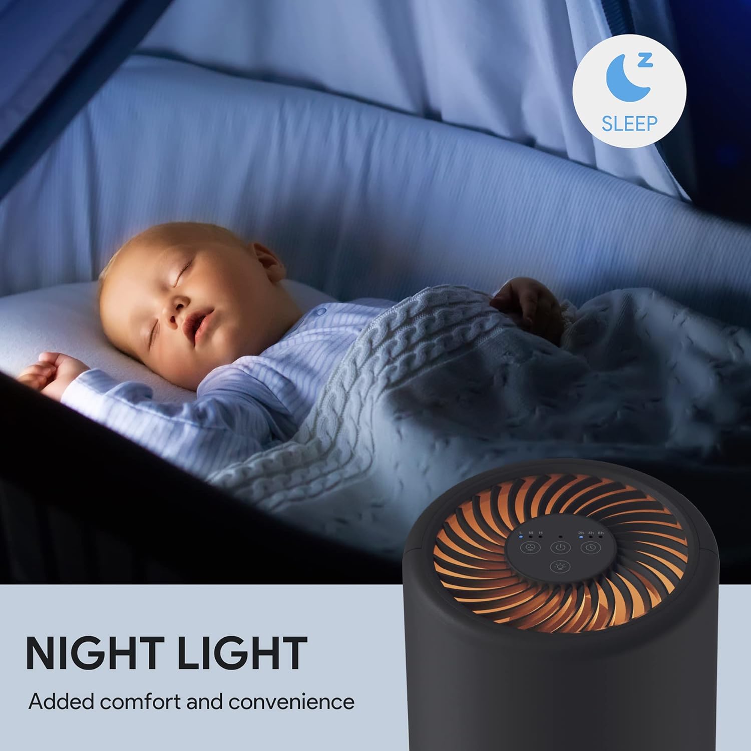 FULMINARE Purificadores de aire para dormitorio H13 True HEPA filtro de aire silencioso con luz nocturna, purificador de aire pequeño portátil para