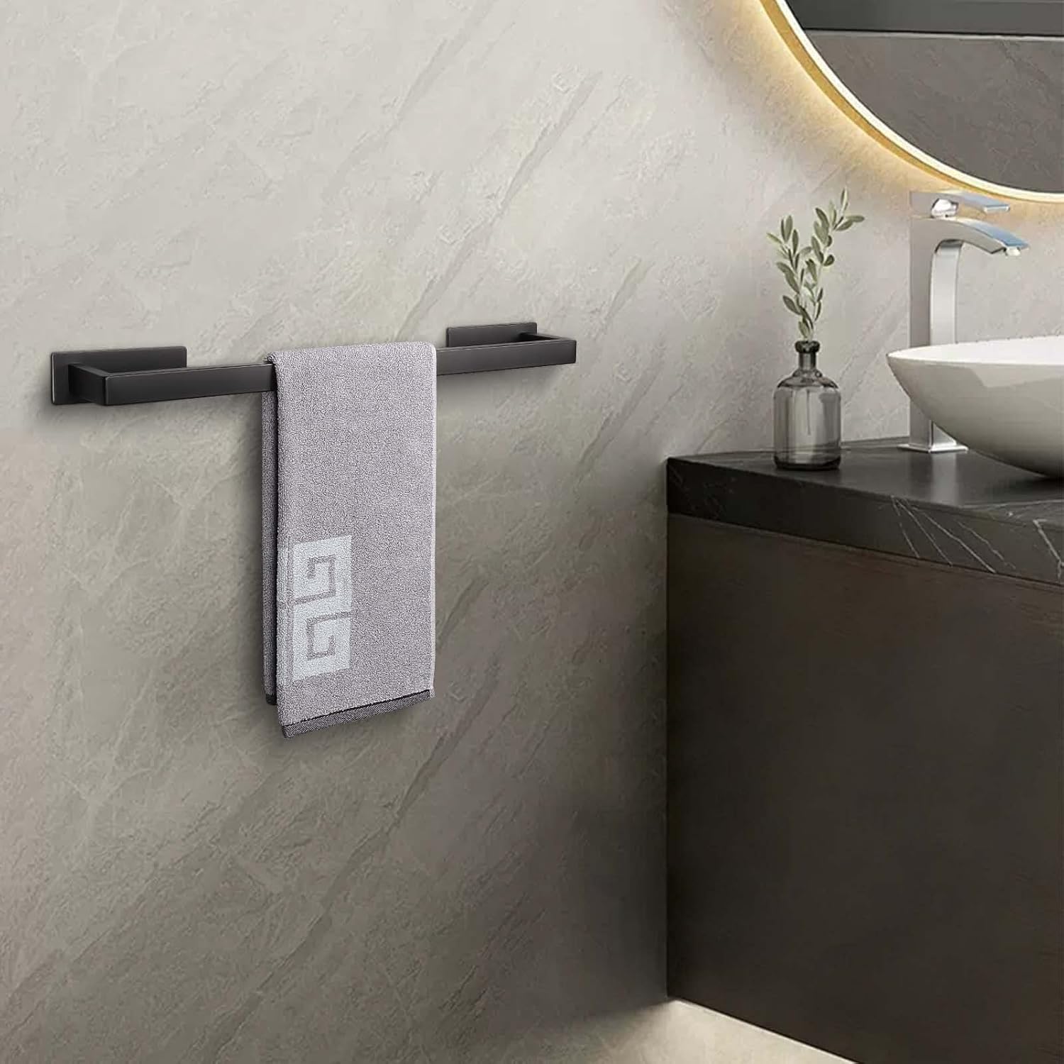 NearMoon Toallero de baño autoadhesivo cuadrado de acero inoxidable, estante de pared para colgar en el colgador adhesivo, estilo contemporáneo, sin