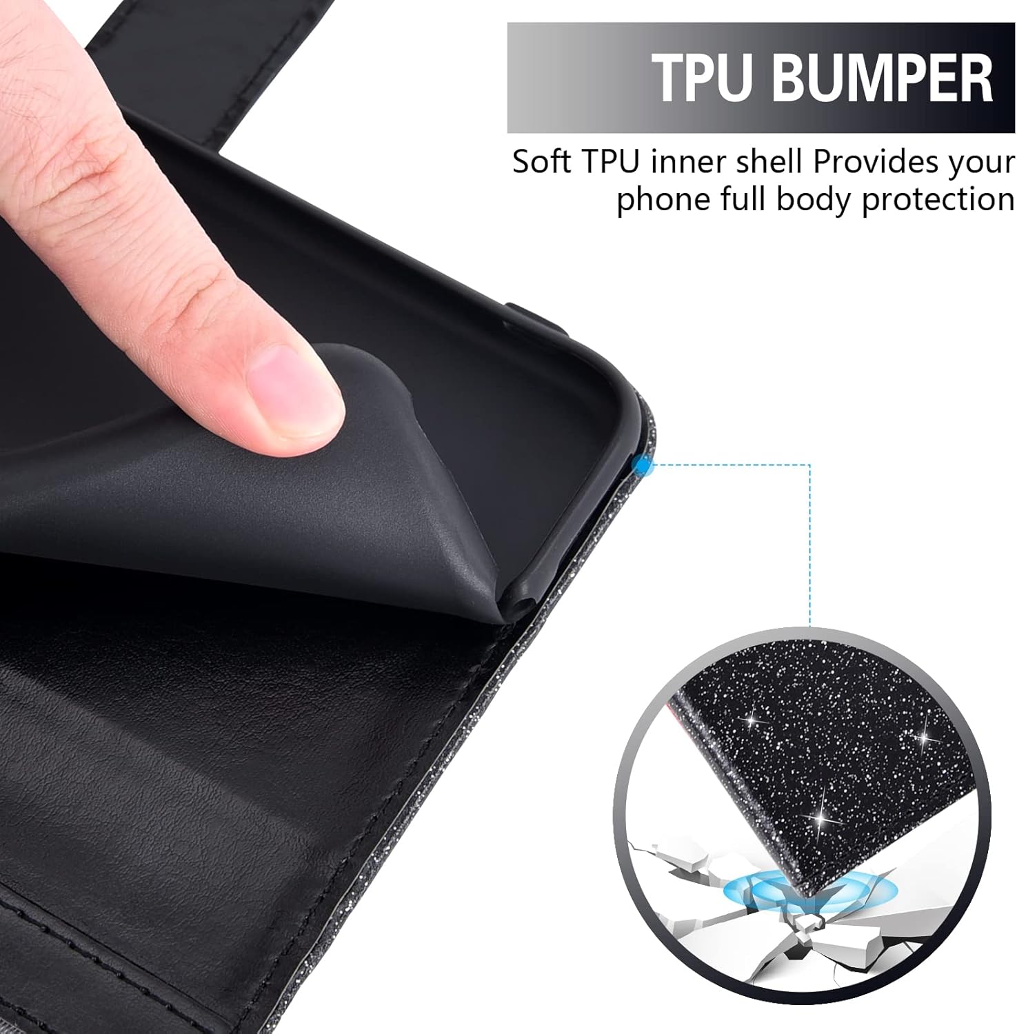 Asuwish Funda de teléfono para Moto G7 PowerMotoG7 SupraMoto7 Optimo Max con protector de pantalla y cartera con purpurina, ranura para tarjetero,