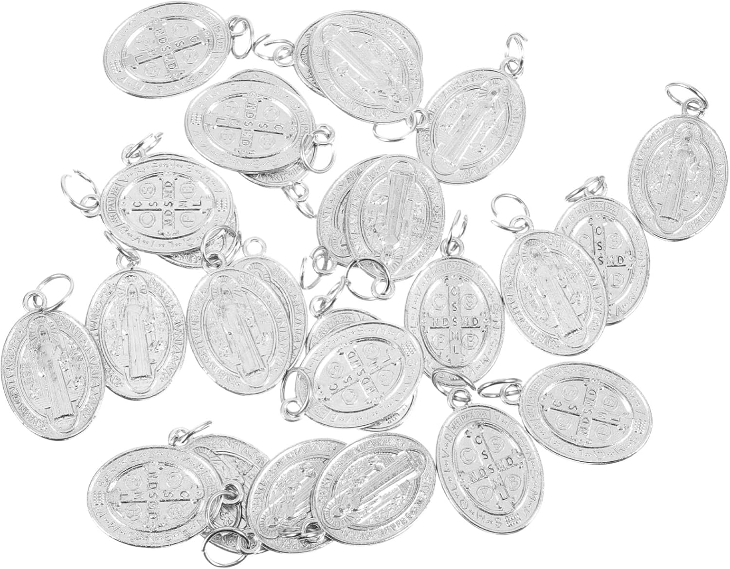 COHEALI 50 dijes de medalla de San Benito, dije de San Benito, colgante de San Santo a granel, colgante de metal para bricolaje, rosario, collar,