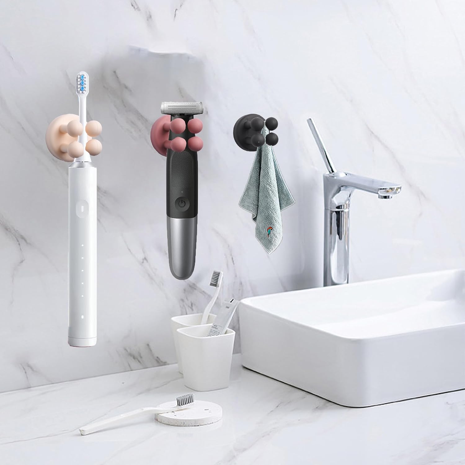 6 soportes para cepillos de dientes autoadhesivos impermeables de silicona, multifunción, montado en la pared, soporte para enchufe de un solo