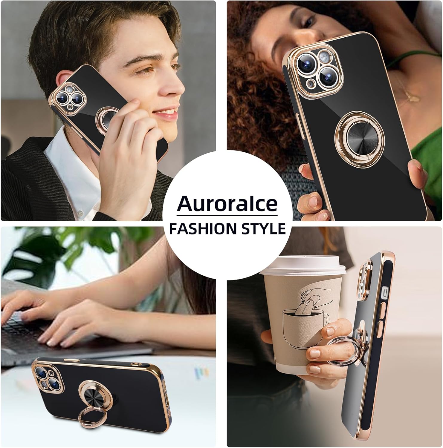 AuroraIce Funda para iPhone 15, iPhone 15, soporte magnético para automóvil compatible con anillo de 360, chapado en TPU suave, a prueba de golpes,