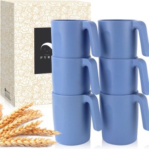 PYRMONT Juego de 6 tazas de paja de trigo, tazas de café de plástico reutilizables, tazas de té con asas, juego de tazas de 16 onzas para café, PYRMONT Juego de 6 tazas de paja de trigo, tazas de café de plástico reutilizables, tazas de té con asas, juego de tazas de 16 onzas para café,