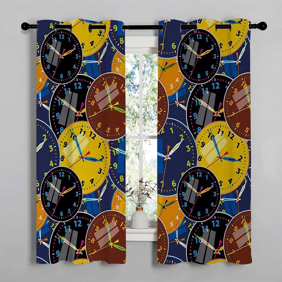 YANFENQI Cortina Blackout para Habitacion Clock Grommet Short Thermal Patio Door Curtains Garage Curtain 55Inch Width by 45Inch Length,2 Panels