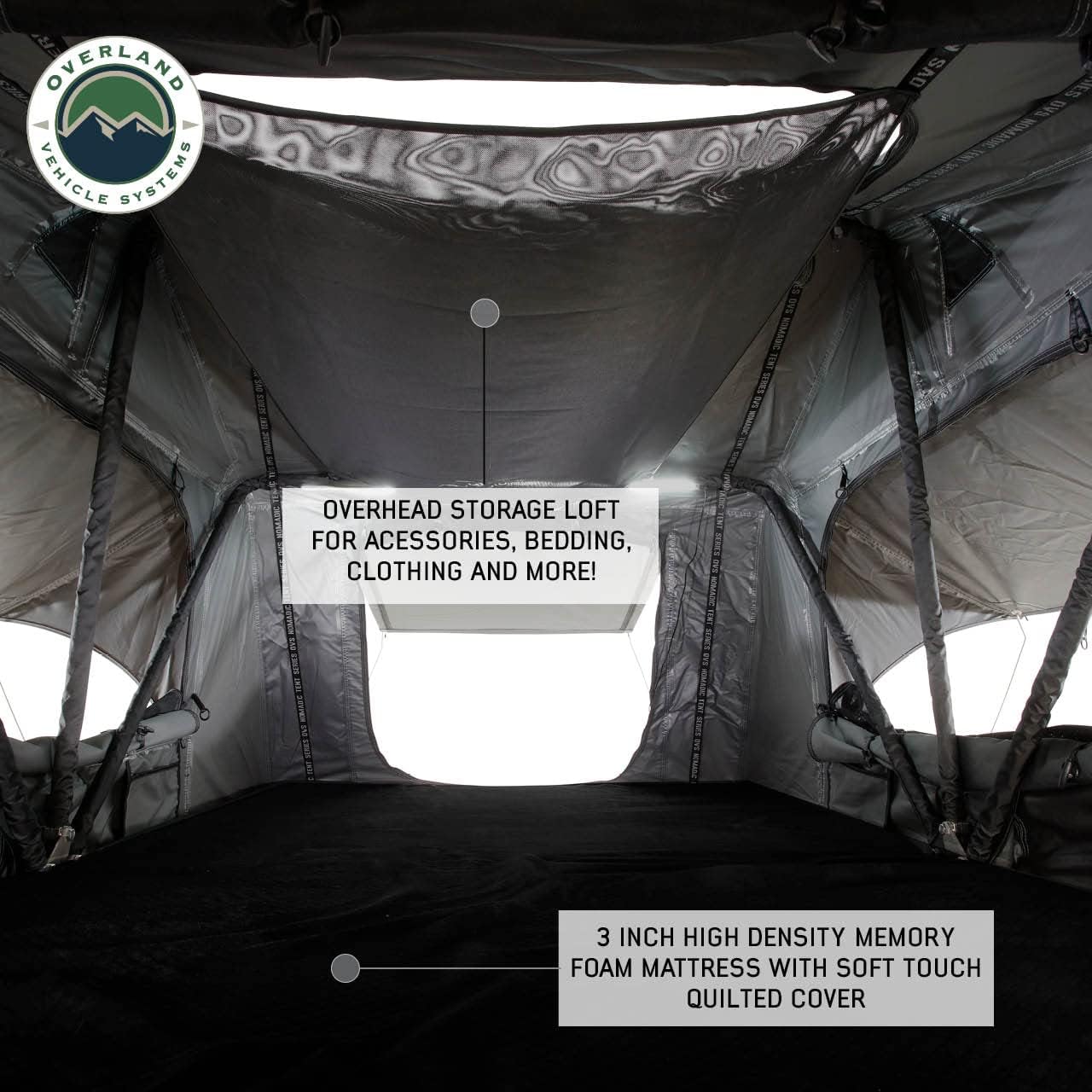 Overland Vehicle Systems HD Nomadic 3 – Tienda de campaña de techo de cubierta suave estándar, base gris oscuro con mosca de lluvia verde y cubierta