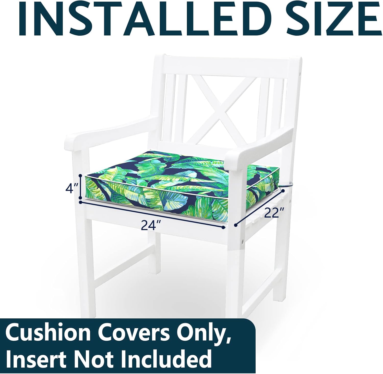 TWLEAR Fundas de cojín de repuesto para muebles de patio, fundas de cojín de patio, resistentes al agua, 24 x 22 x 4 pulgadas, paquete de 4, laguna