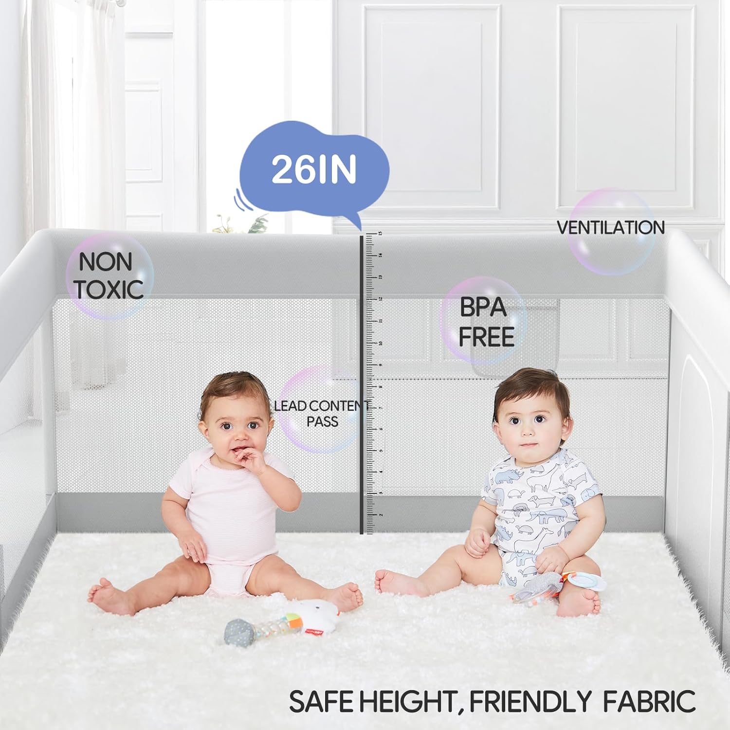 Fodoss Corralito para bebés, 47 x 47 pulgadas, corralito para bebés y niños pequeños, corralito pequeño para piso, corralito antideslizante de