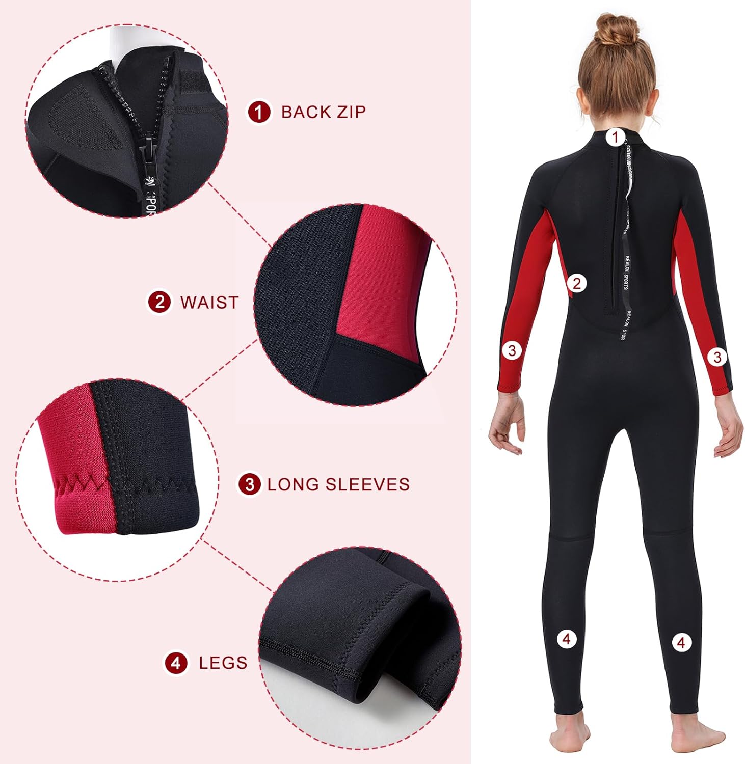 TBLUITE Traje de neopreno para niños y niñas en agua fría, 0.118 pulgadas y 0.079 pulgadas con cremallera trasera de neopreno cortolargo para