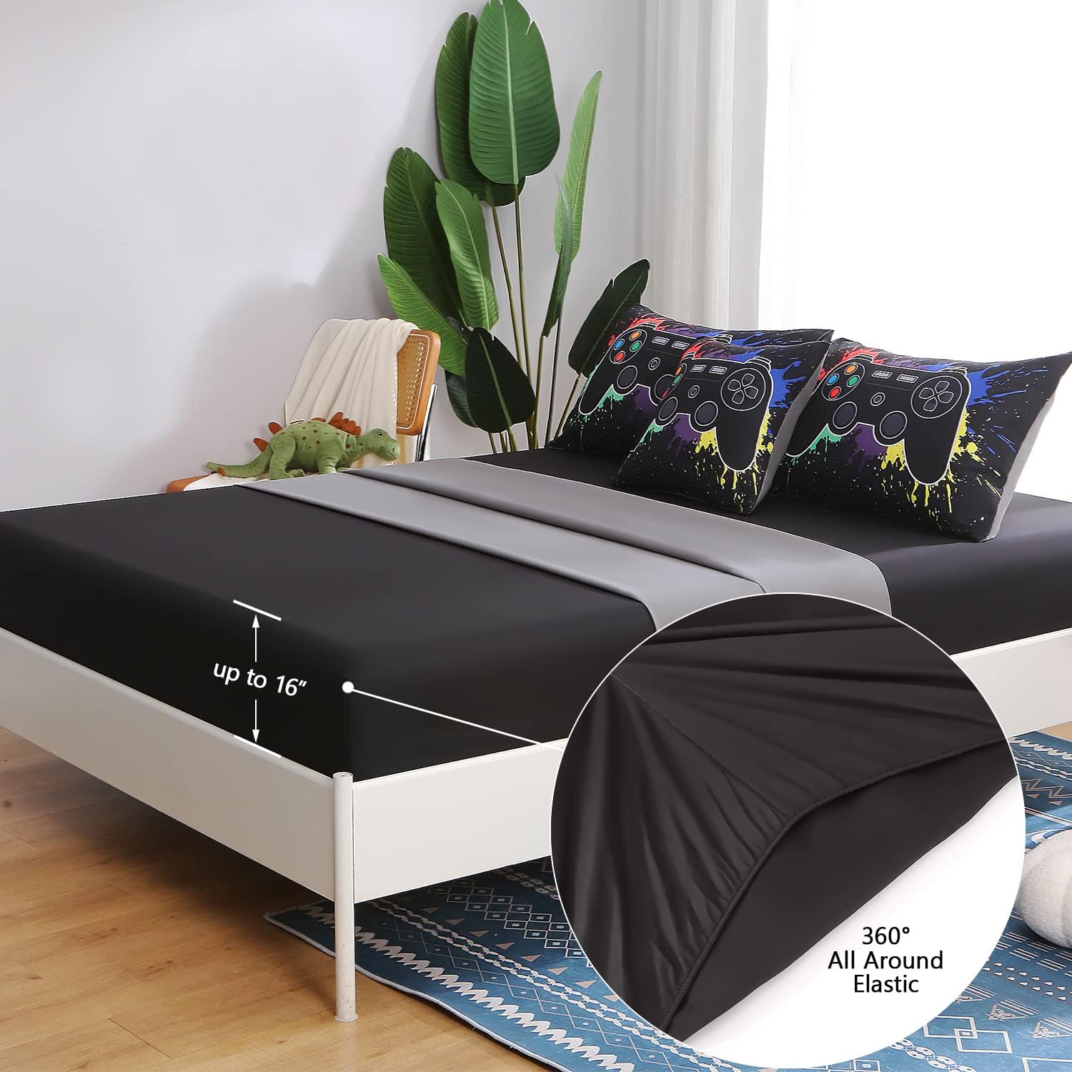 Keyroal Juego de edredón de 6 piezas con sábanas para niños, niñas, niños y adolescentes, ropa de cama con temática de juegos de grafiti colorido en