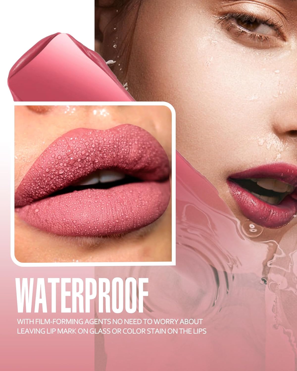 HANLADY Lápiz labial rojo brillante mate, lápiz labial líquido rojo rubí de larga duración para mujeres, a prueba de manchas, manchas de labios, sin