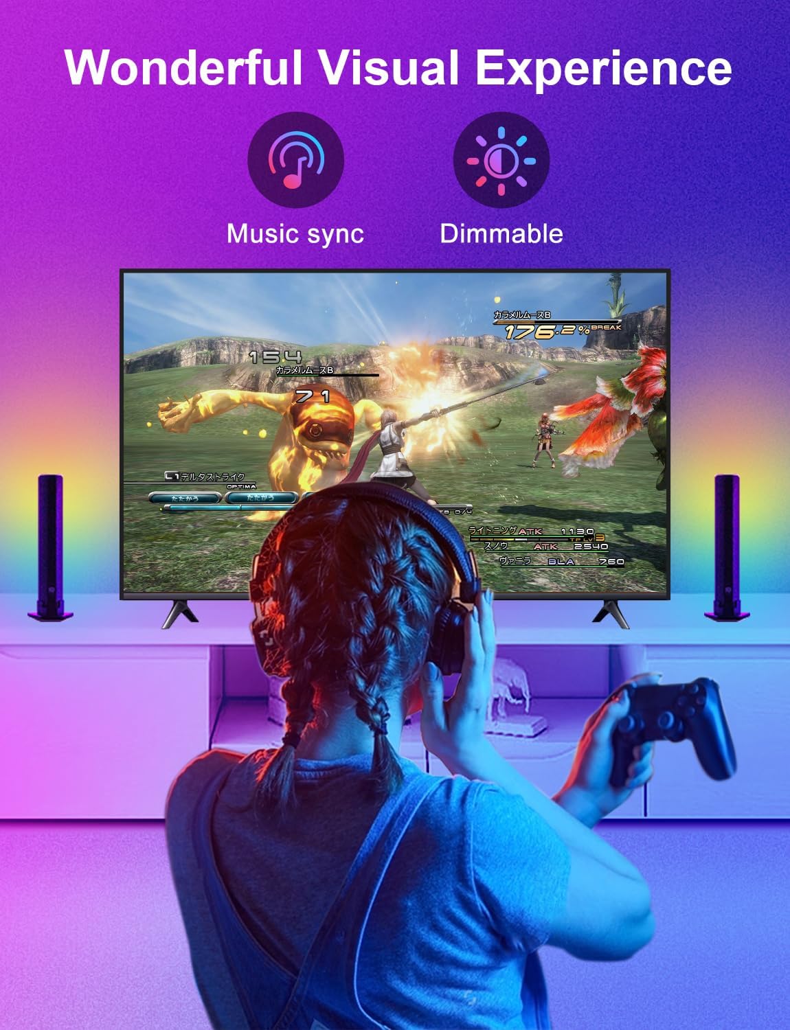 ZUUKOO LIGHT Smart LED Light Bar, RGB with 19 Dynamic Modes and Music Sync Modes, TV LED Backlight, Mood Lighting, USB Ambient Lighting for Gaming,