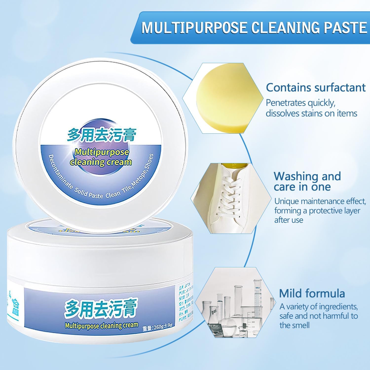 Crema multifuncional de limpieza y eliminación de manchas con esponja, nueva crema de limpieza multiusos 2023, crema de limpieza de zapatos blanca,