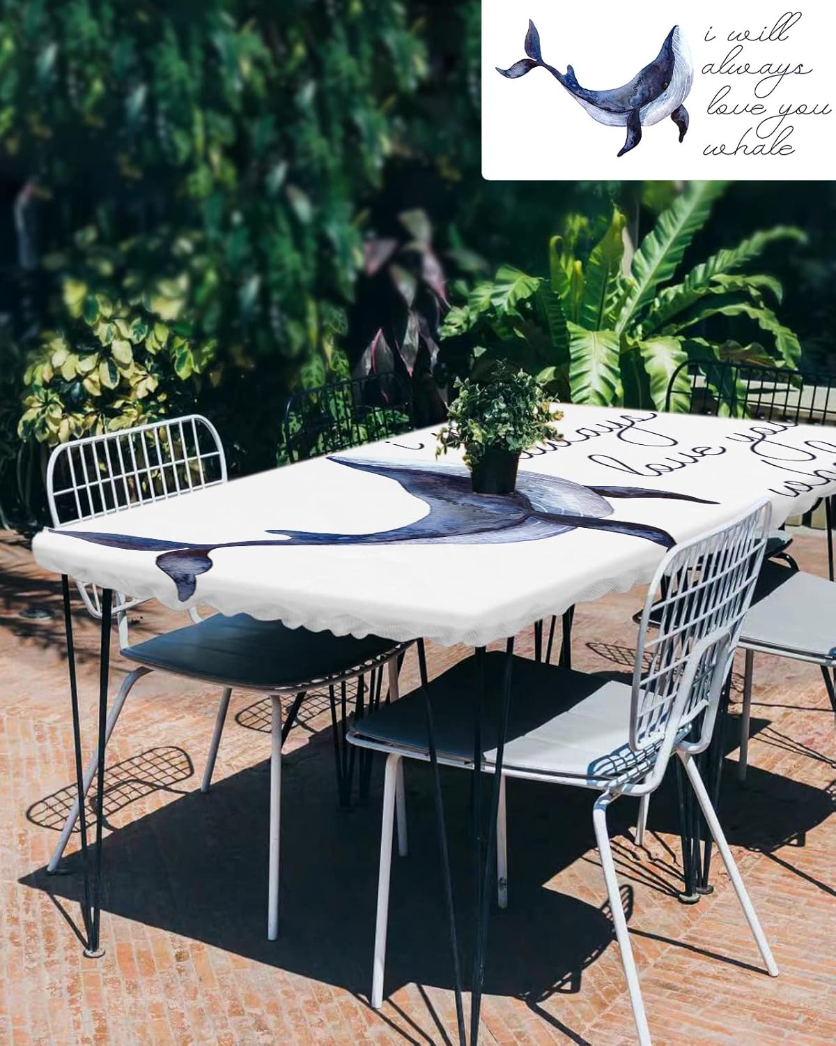 Mantel rectangular con diseño de ballena, elástico e impermeable para mesas de 3 pies, mantel impermeable para fiestas, pícnic, campamento,