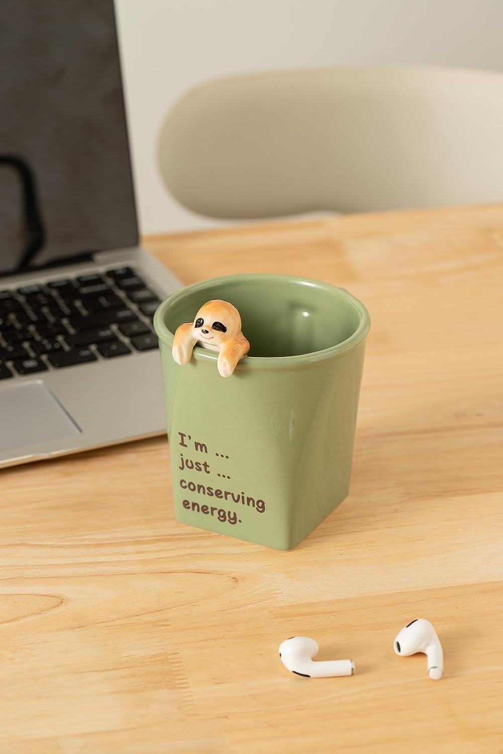 DIHOclub Taza de cerámica divertida en 3D de perezoso para mujeres y hombres, regalo para mejores amigos y compañeros de trabajo (verde claro)