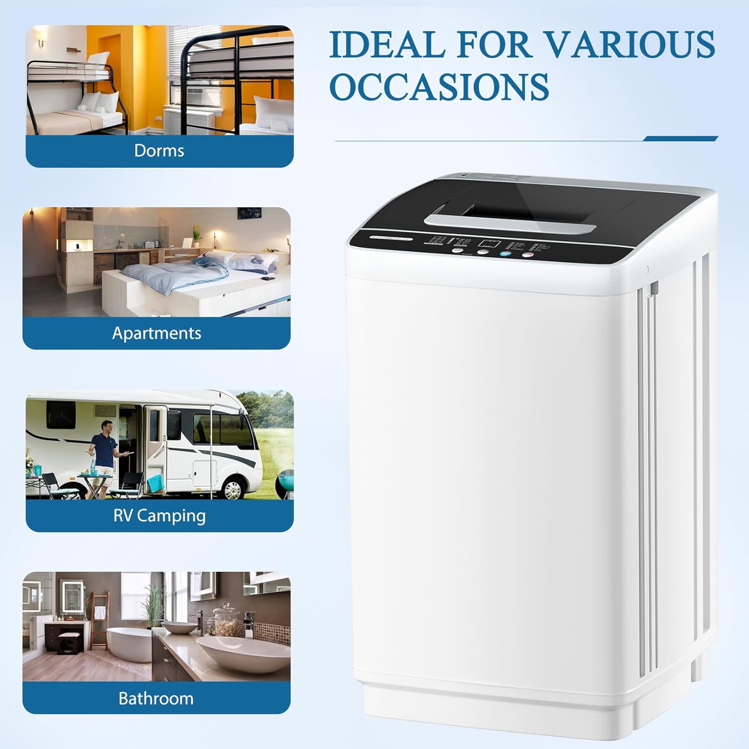 Lavadora automática completa, lavadora compacta de 1.77 pies cúbicos, 10 programas, 5 niveles de agua con pantalla LED y bloqueo para niños,