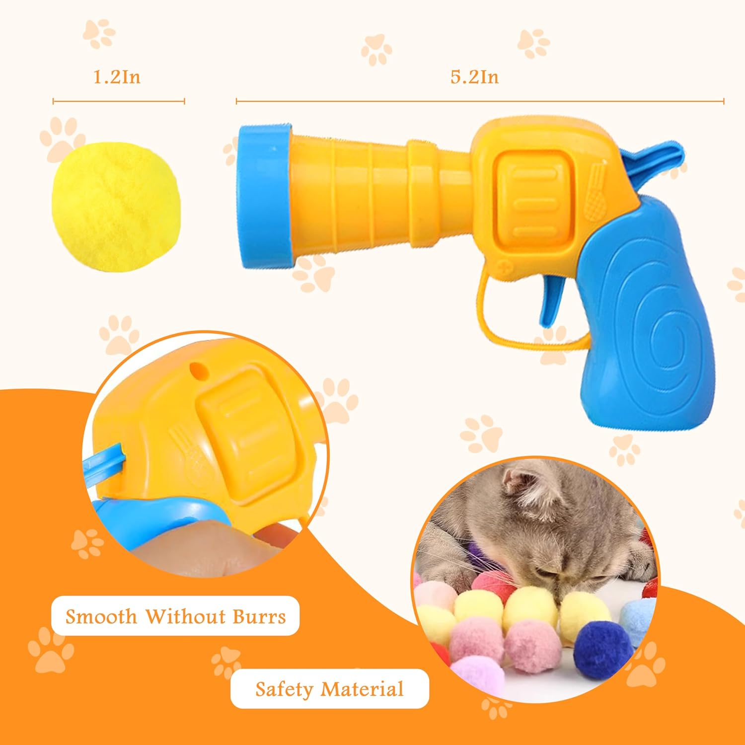 ZALBYUY Lanzador de pistola de bolas de juguete para gatos, 100 bolas de felpa coloridas y suaves, lanzador interactivo de juguete para gatos de
