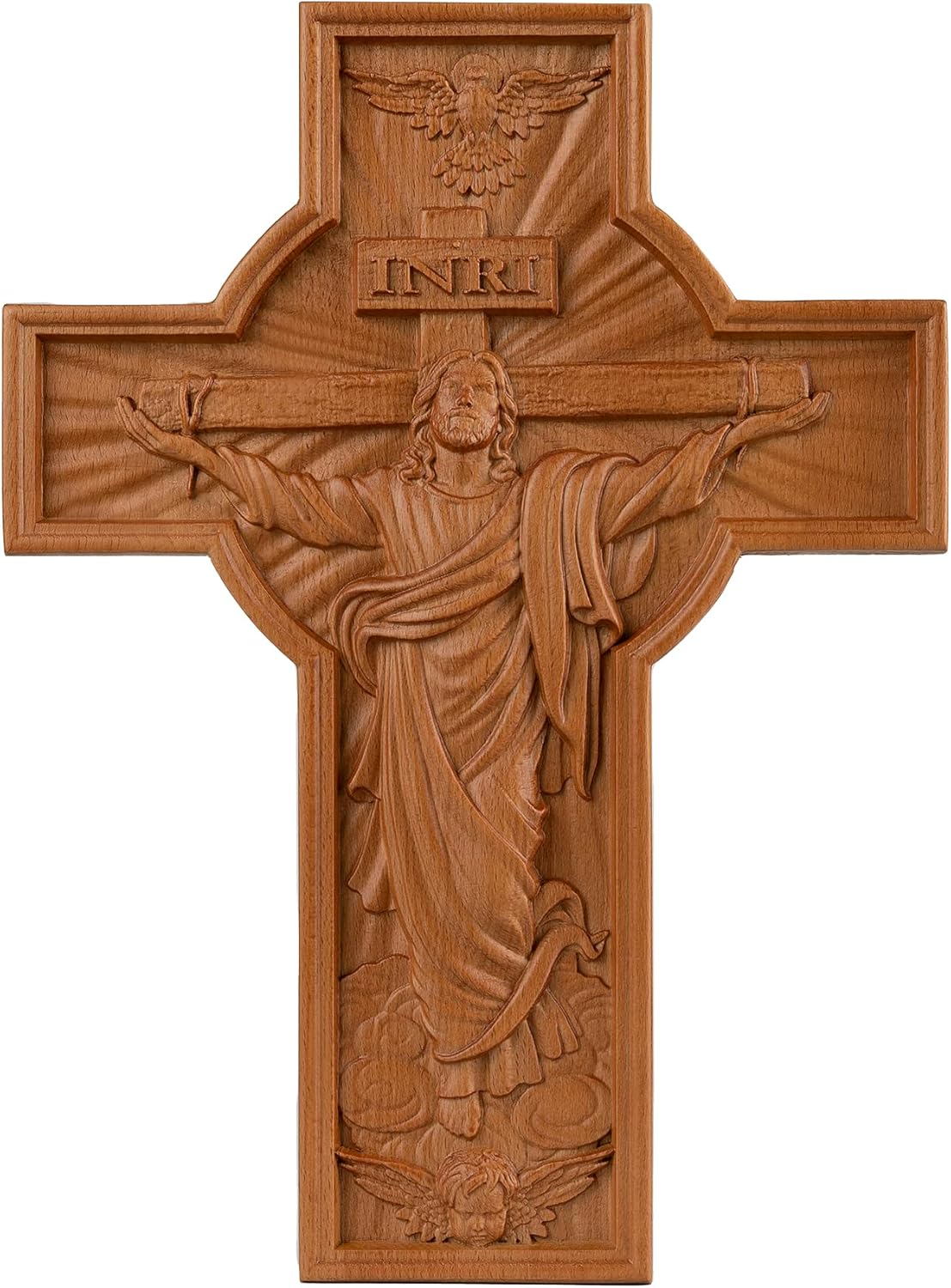 BGCOPPER Cruz de pared de crucifijo hecha a mano con gancho, cruz de Jesús INRI, decoración Wll para iglesia, hogar, habitación, regalos de Navidad