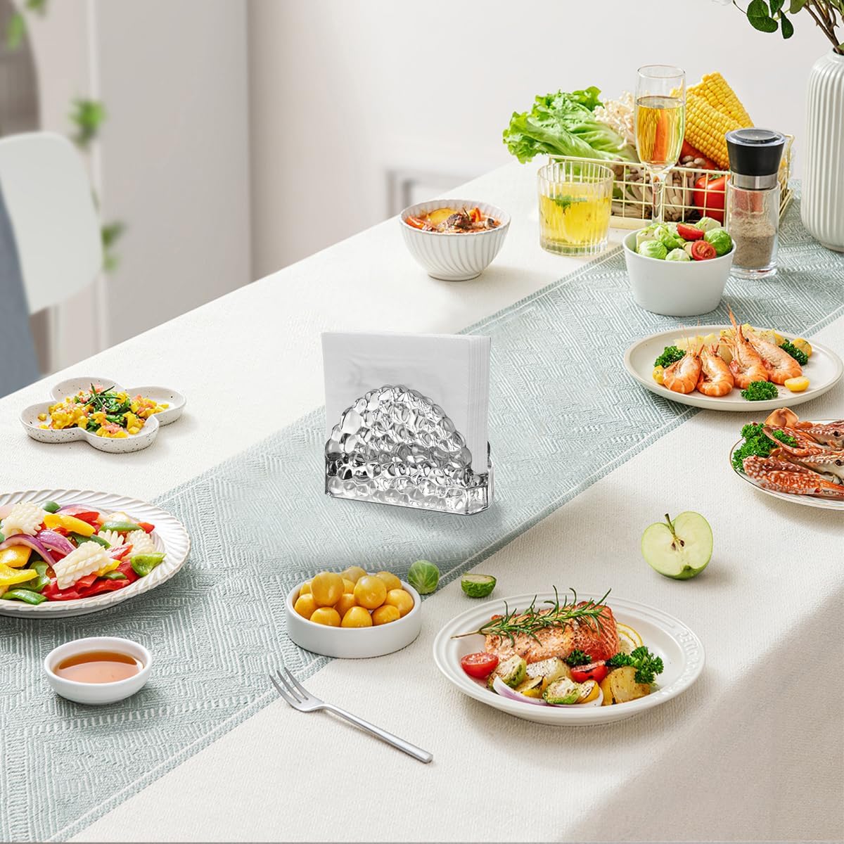 Servilletero de pie con cristal brillante para mesa, diseño grabado, dispensador de servilletas transparente, decoración del hogar, accesorios de