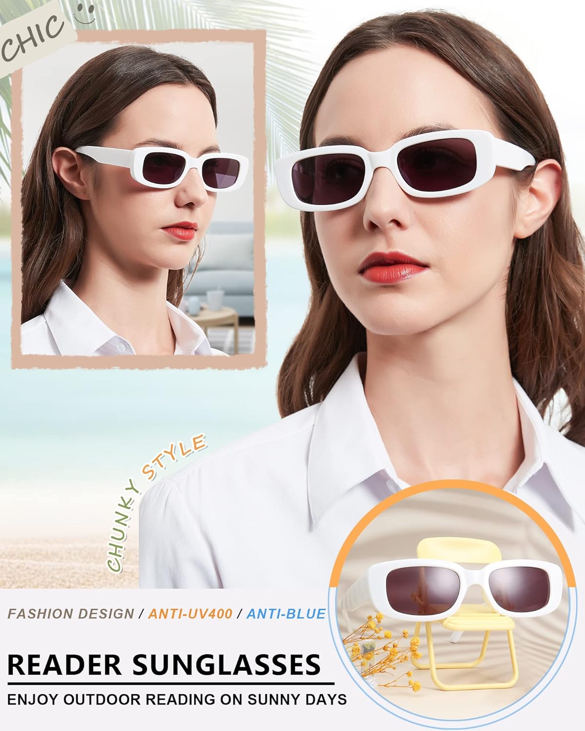 MARE AZZURO Gafas de sol de lectura anchas para mujer, de moda, gruesos, 1.0, 1.25, 1.5, 1.75, 2.0, 2.25, 2.5, 2.75, 3.0, 3.5, 4.0