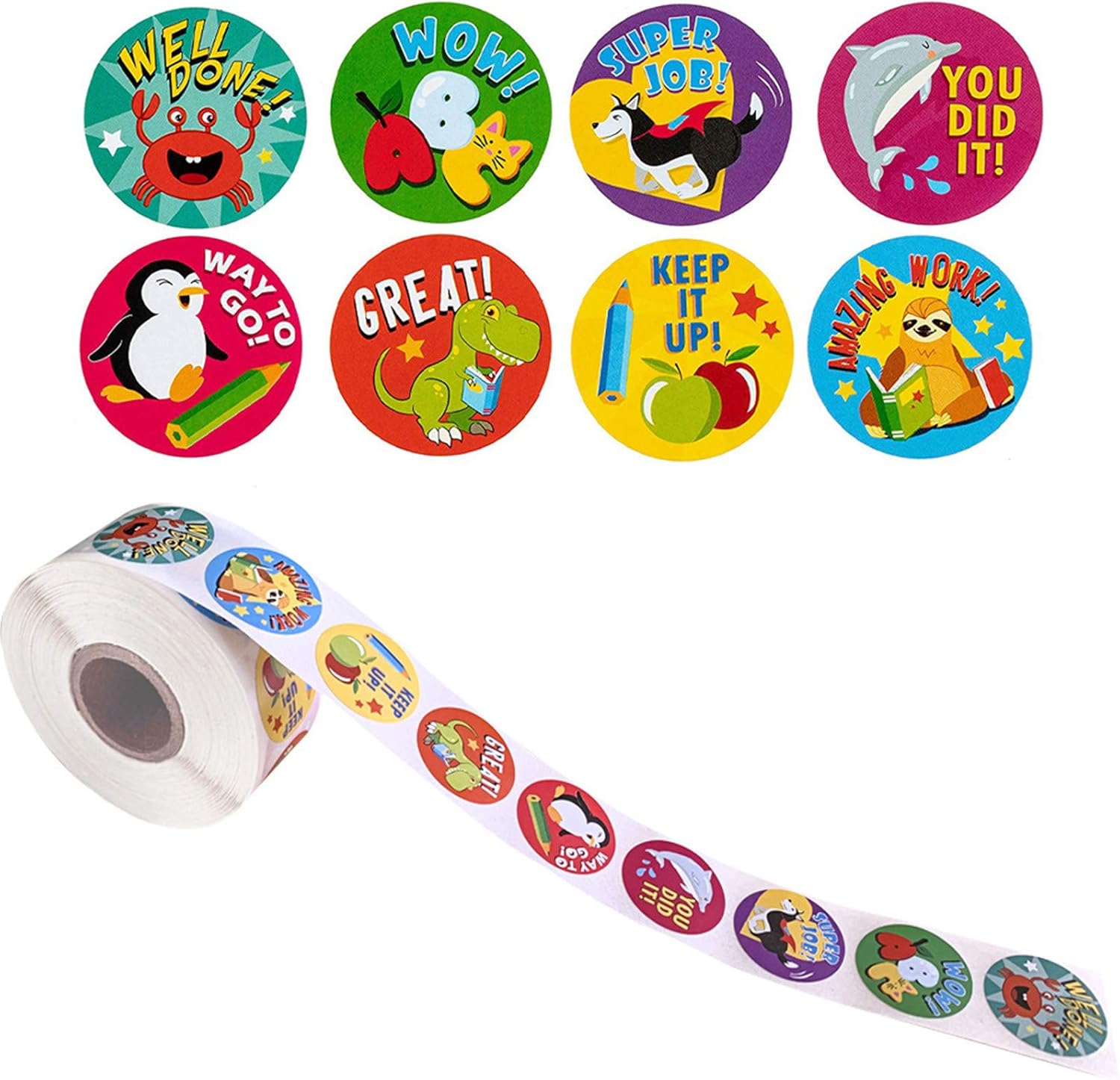 Calcomanías de animales de juguete para niños, decoración de regalos, 1 rollo de 500 postes de calcomanías para niñas (multicolor, tamaño único)