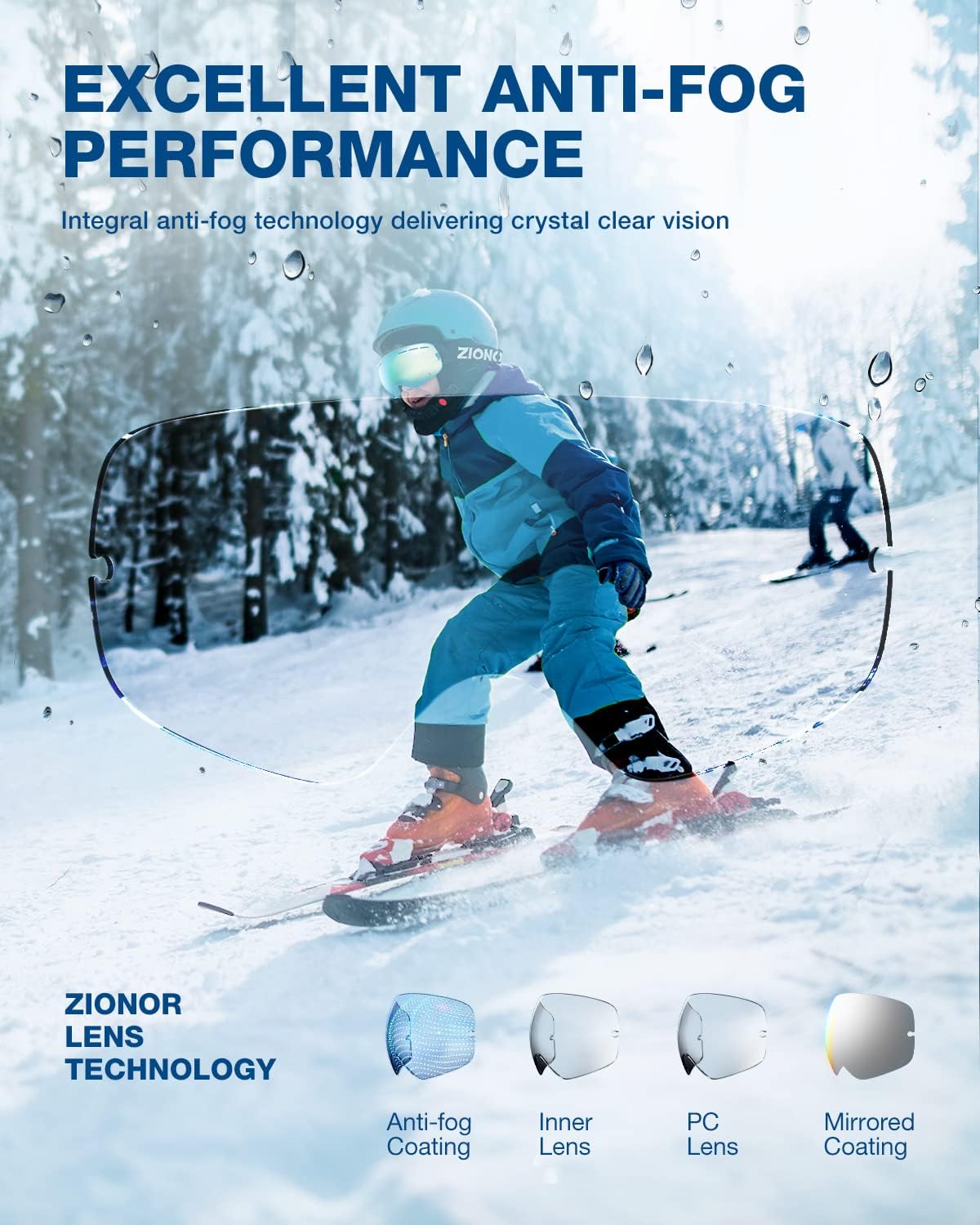ZIONOR XMINI Gafas de esquí o snowboard para niños y niñas Gafas para la nieve con protección de rayos ultravioleta, no se empañan, con lente