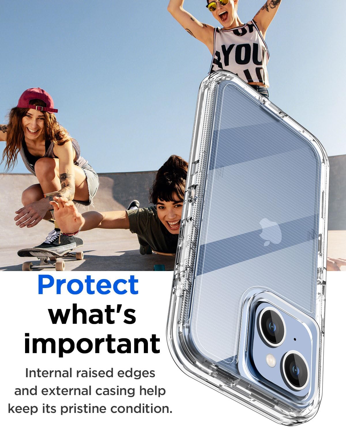 AICase Funda transparente para iPhone 15, resistente y duradera de 3 capas no amarillenta protección contra caídas de grado militar a prueba de