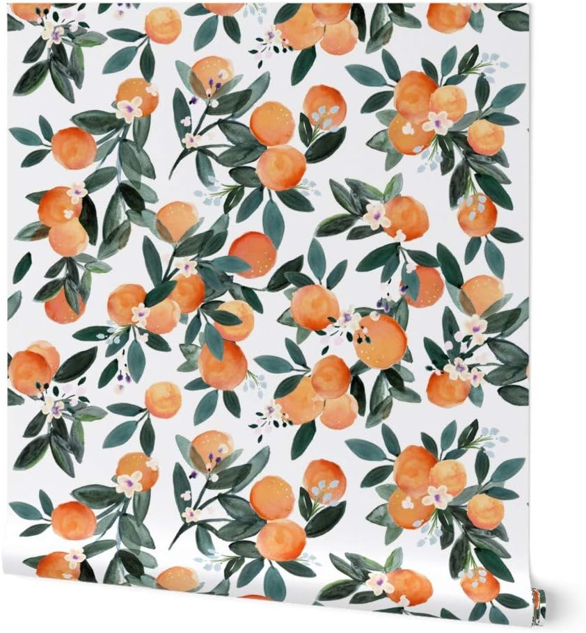 Spoonflower Papel tapiz autoadhesivo de 3 x 2 pies  Clementine White Oranges Frutas Cítricos Verano Tropical Pequeña Escala Clementinas Papel